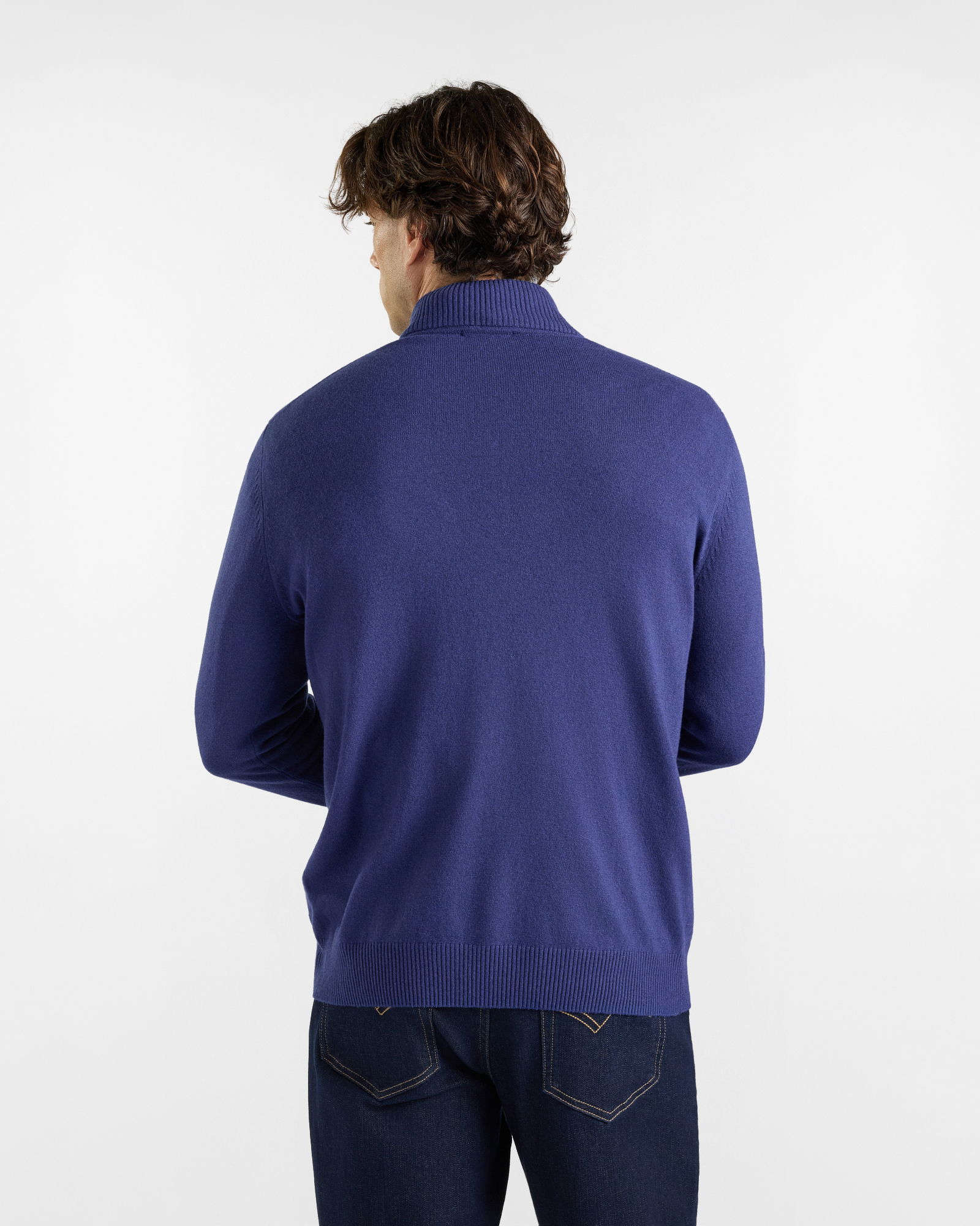 Maglia HBJ Uomo in Punto Cardato Half-Zip in Misto Lana e Cashmere, BLU, large