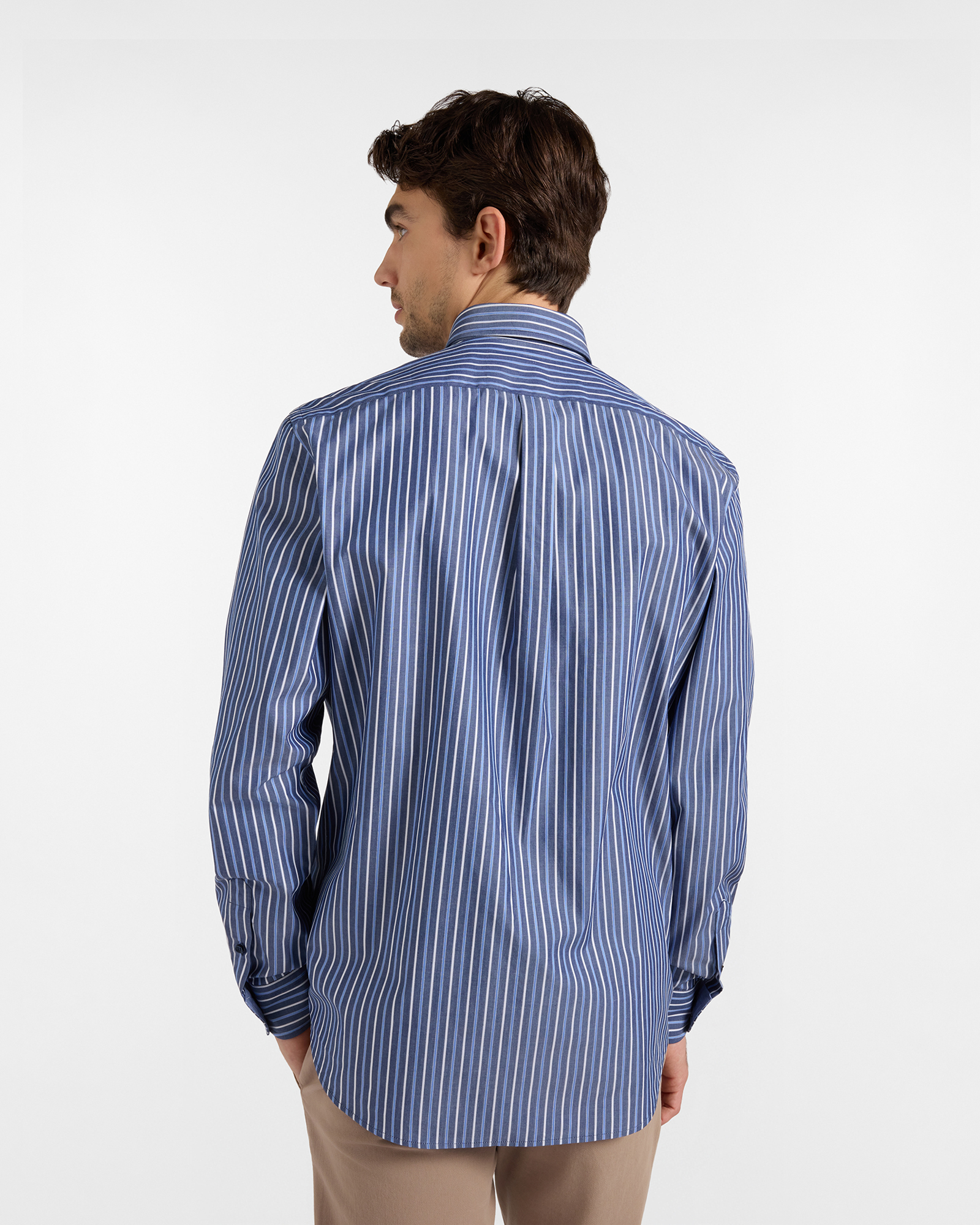 Camicia HBJ Uomo Regular Fit con collo Montecarlo in puro cotone a righe, BLU DENIM, large