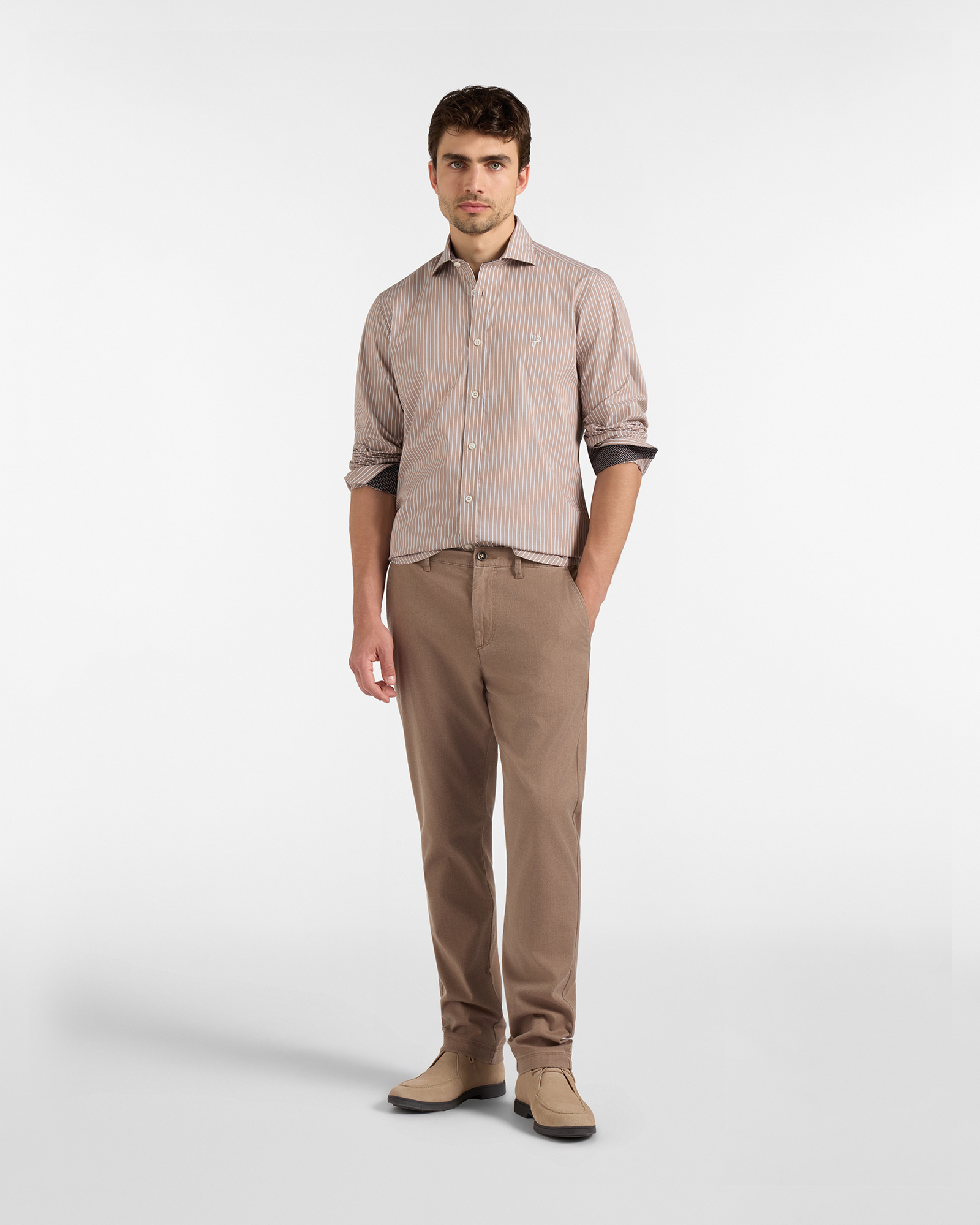 Pantalone Chino HBJ Uomo D-Fit con Elastico Laterale in Vita, BEIGE SCURO, large