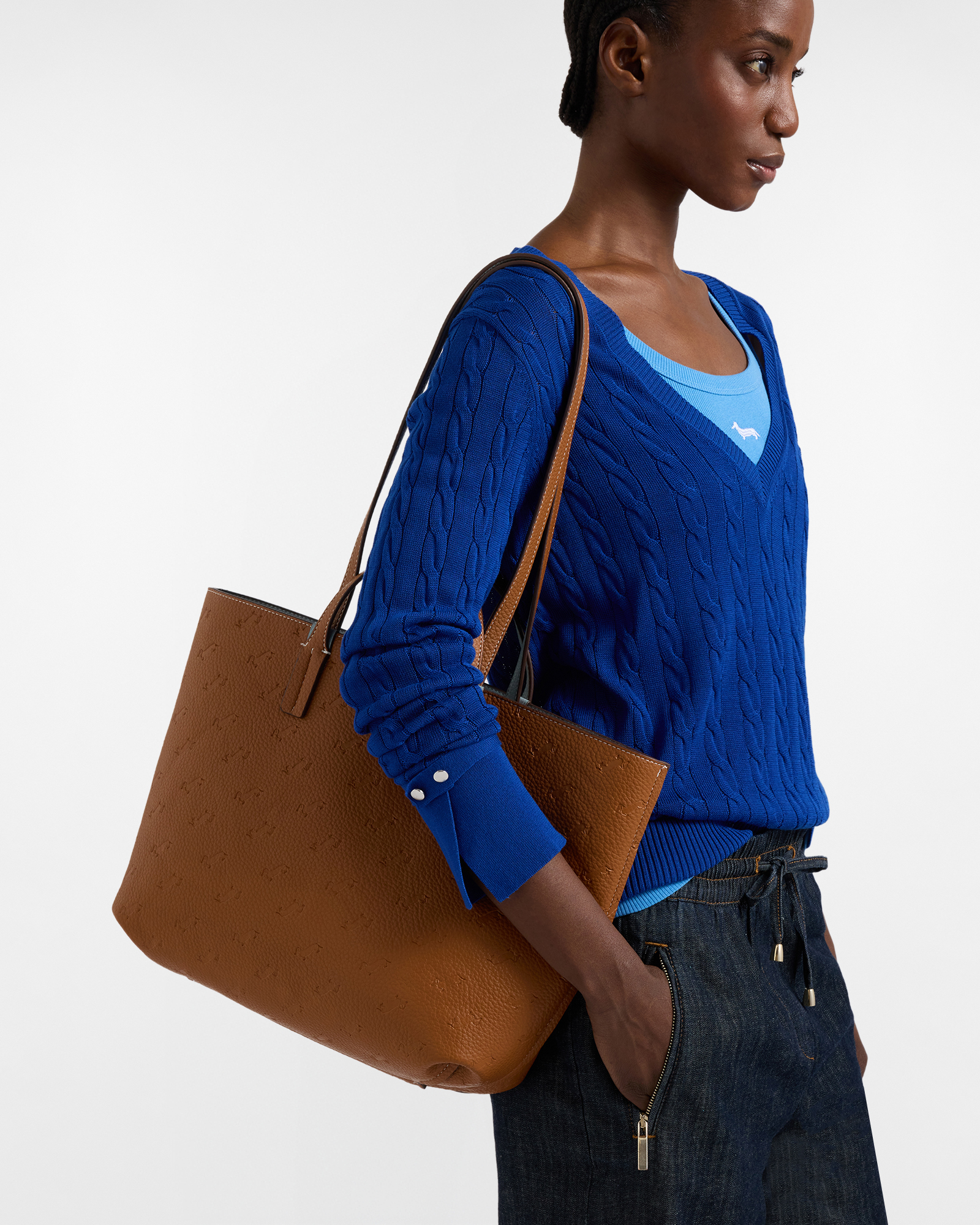 Borsa Shopping Reversibile, Blu, large image number 3