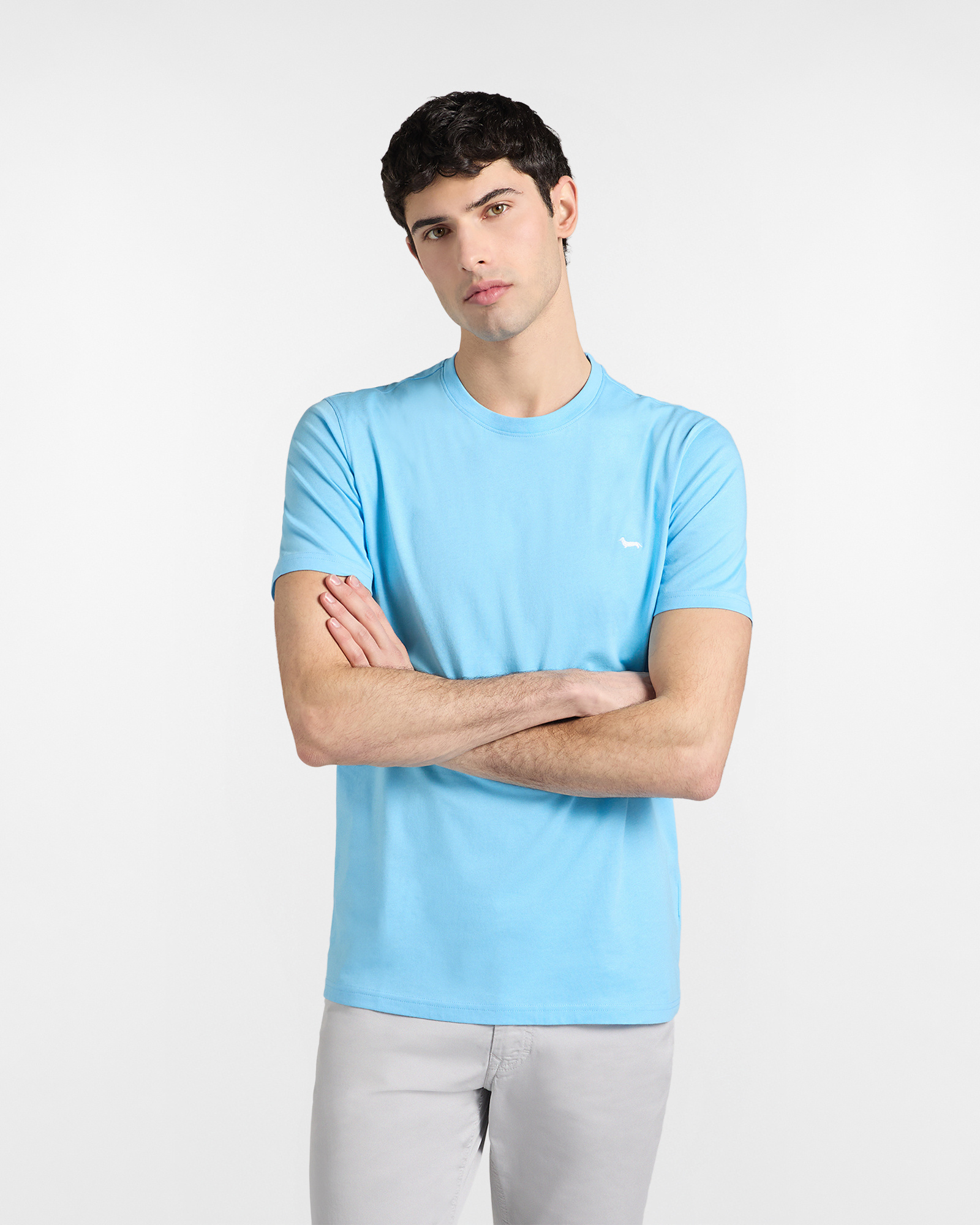 Camiseta ajustada de algod&oacute;n para hombre, Azul, large