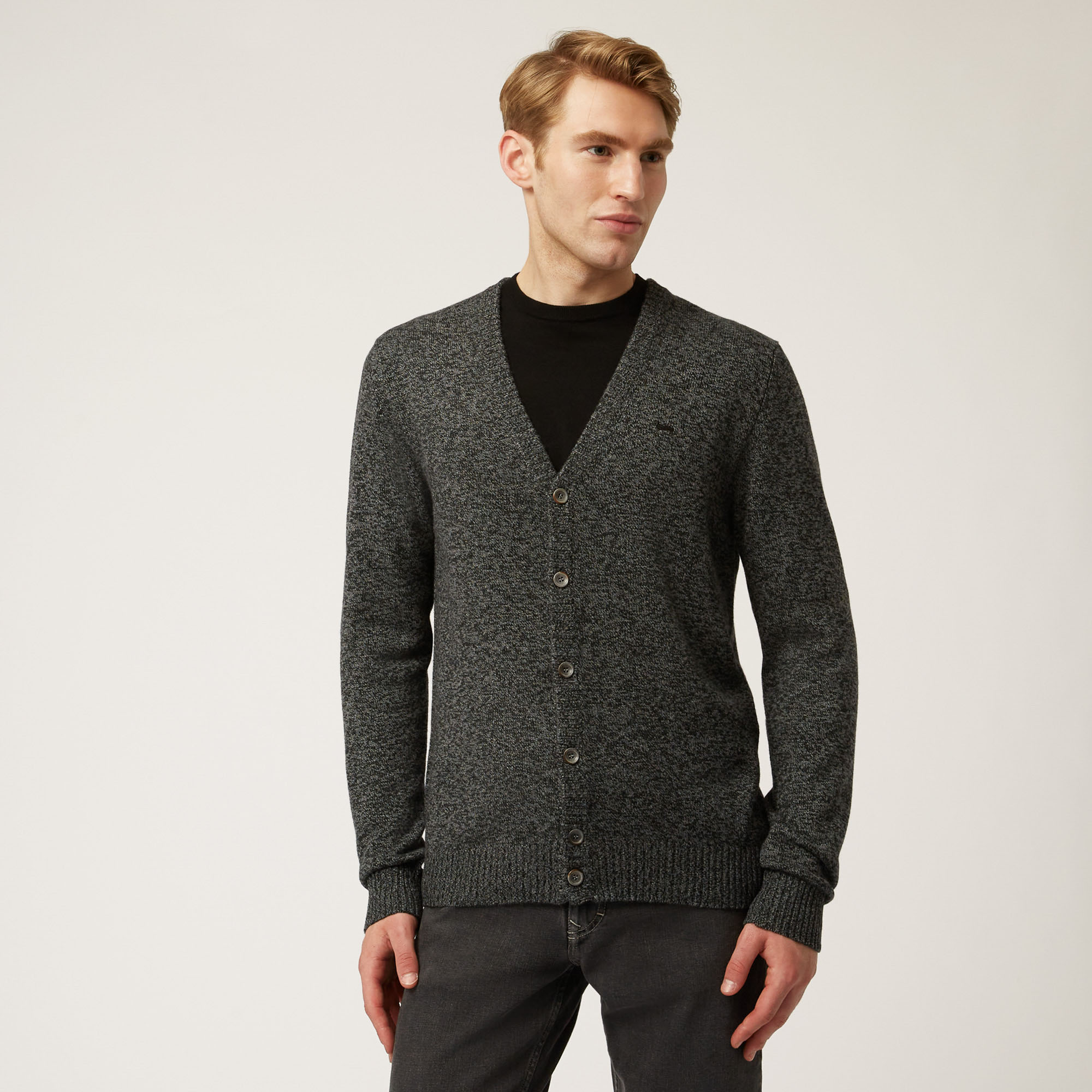 Cardigan Con Scollo A V E Bottoni, Grigio, large image number 0