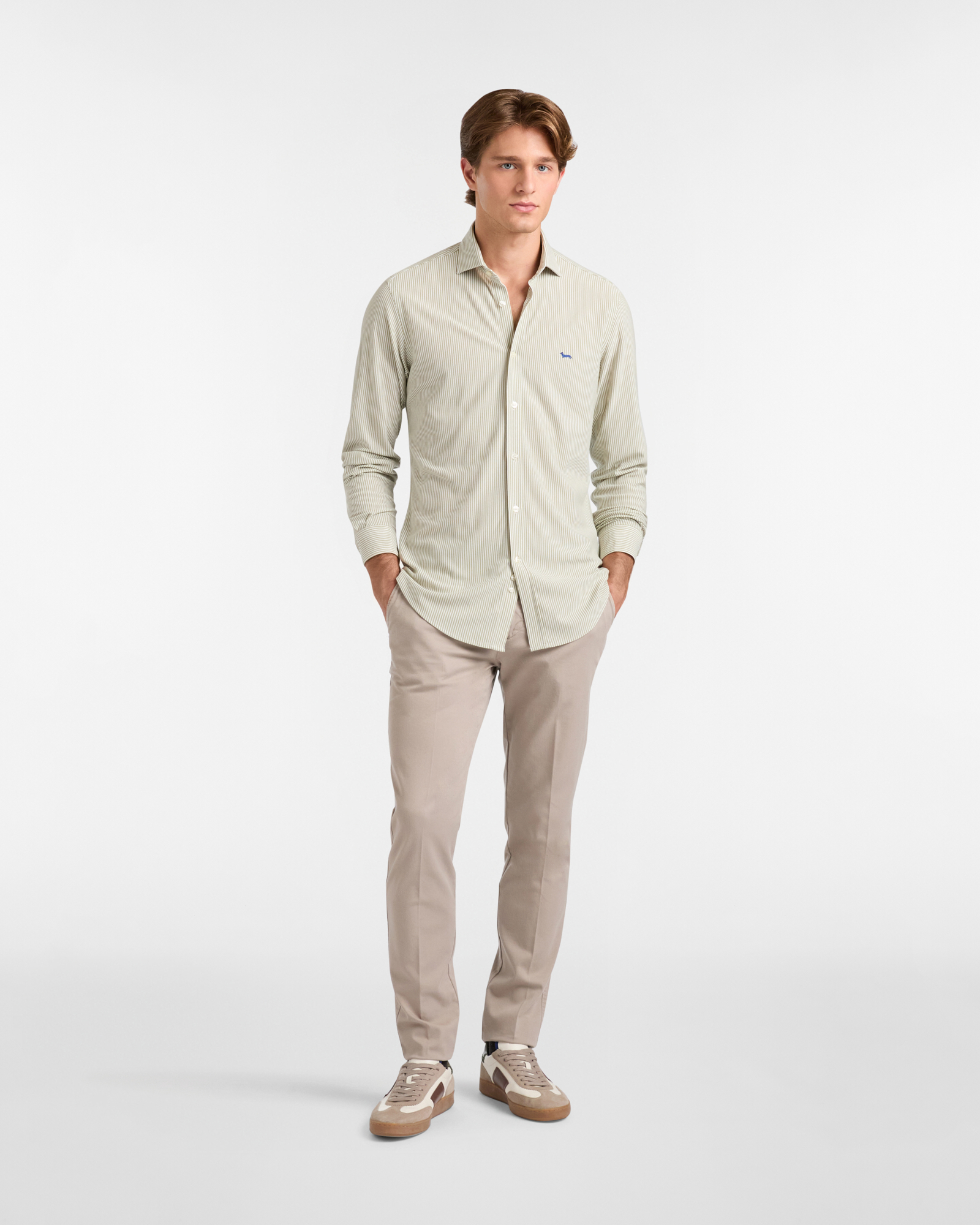 Camicia In Jersey A Microrighe, Verde Chiaro, large image number 3