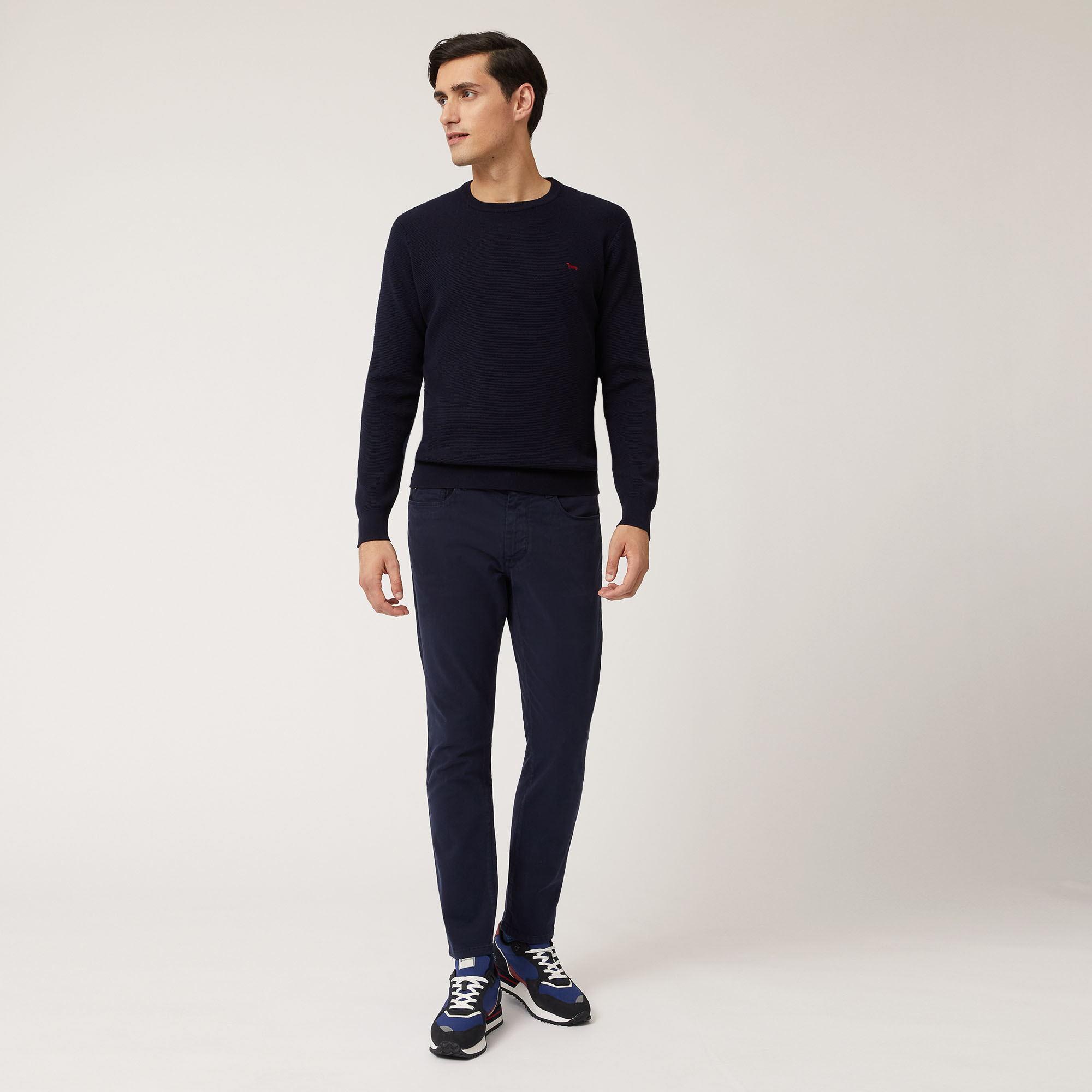 Pullover Girocollo In Lana Effetto Rilievo, Blu Navy, large image number 3
