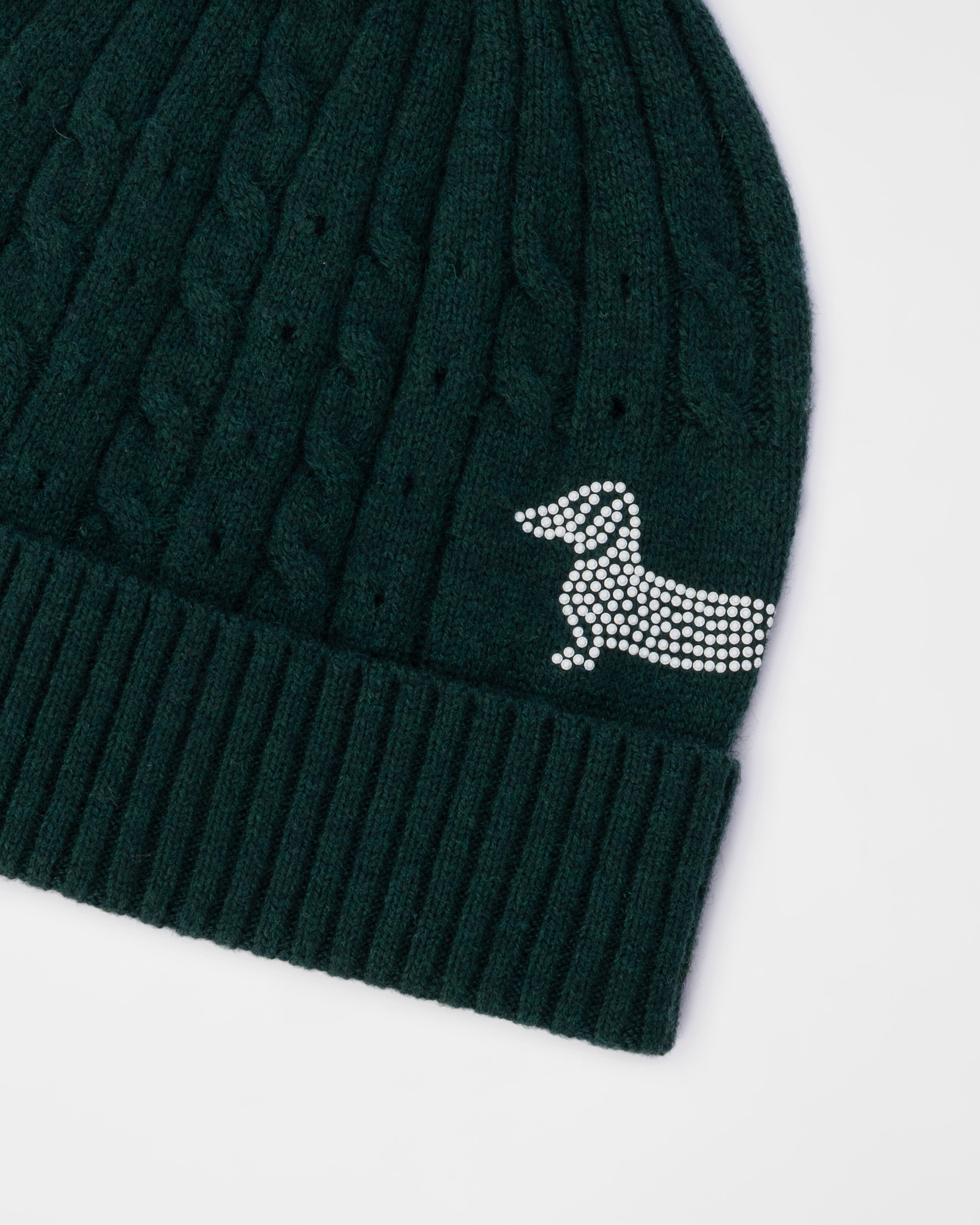Women's beanie in wool blend with pom pom and braided knit, GREEN, large