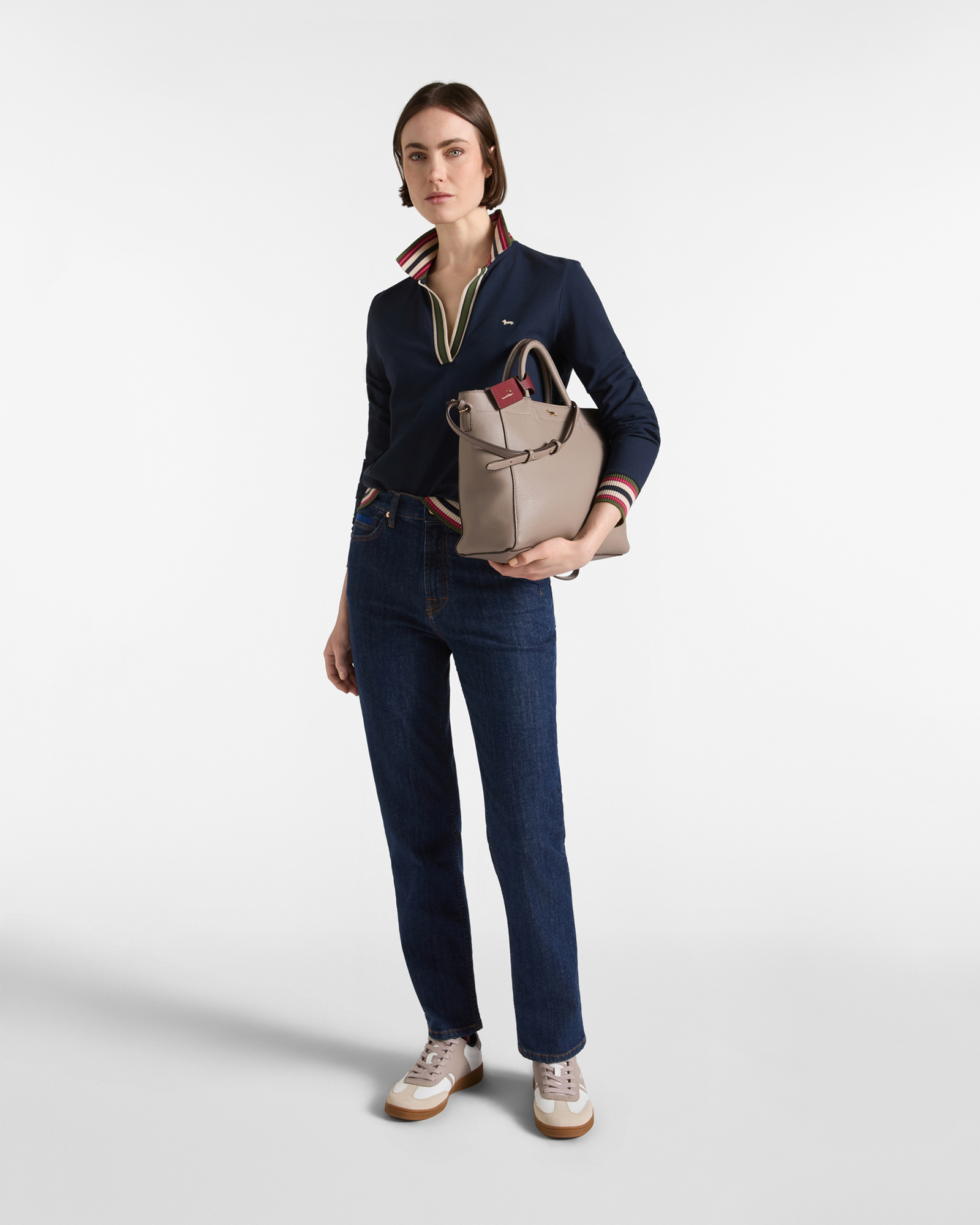SOFT POLO SHIRT WITH COLORED RIBBING, NAVY BLUE, large image number 3