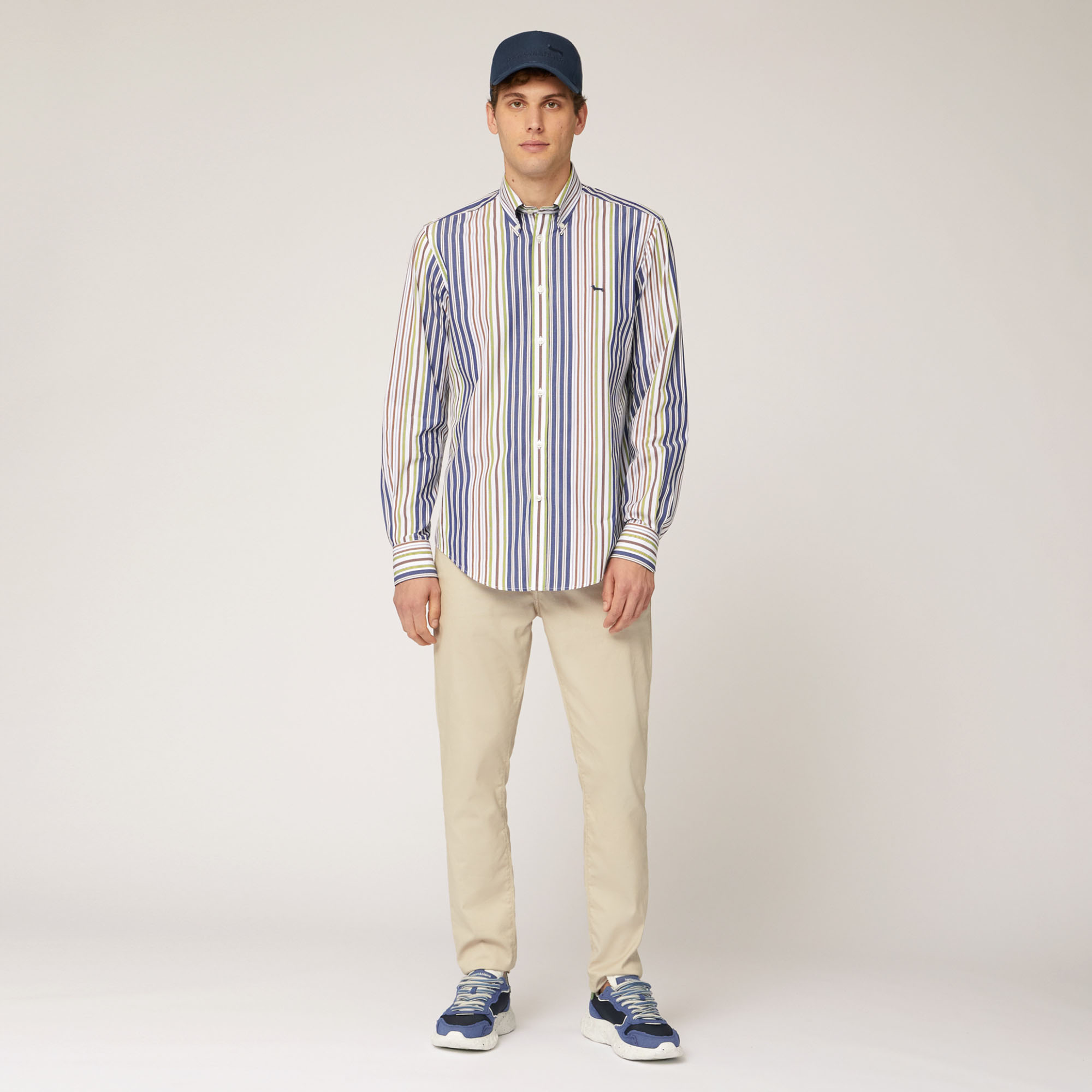 Cotton Shirt with Mixed Stripes, Brown, large image number 3