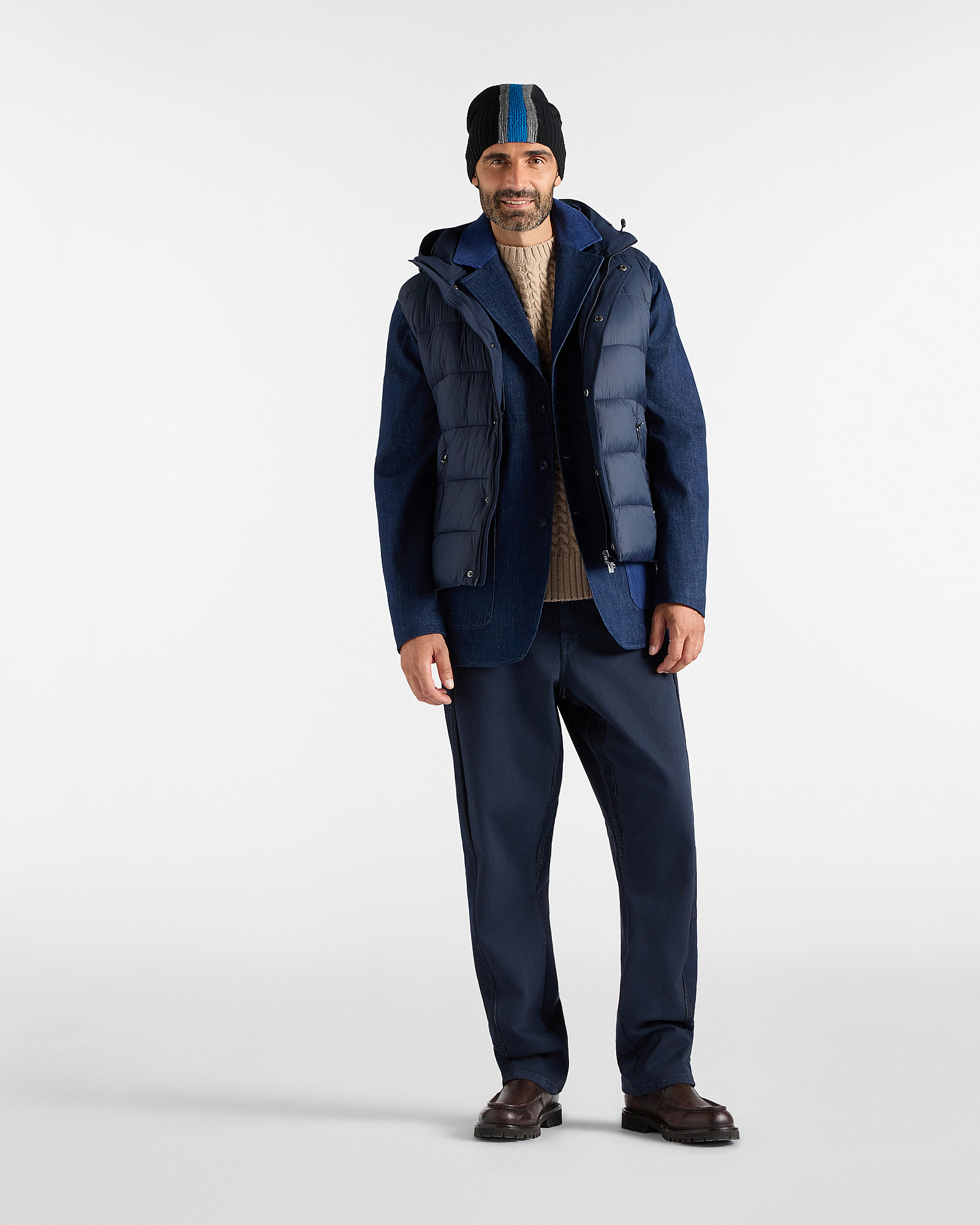 Re-Loved Men&rsquo;s Re-Worked Quilted Waistcoat in Technical Nylon, Made in Italy, NAVY BLUE, large
