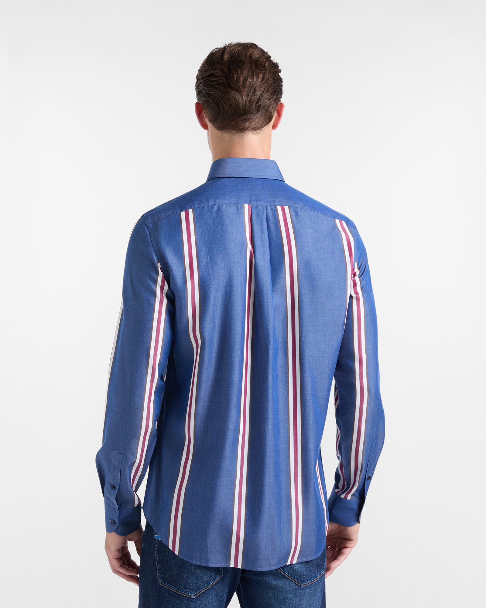 Men's narrow-fit Tencel&reg; shirt with placed regimental stripe, SPORT BLUE, large image number 2