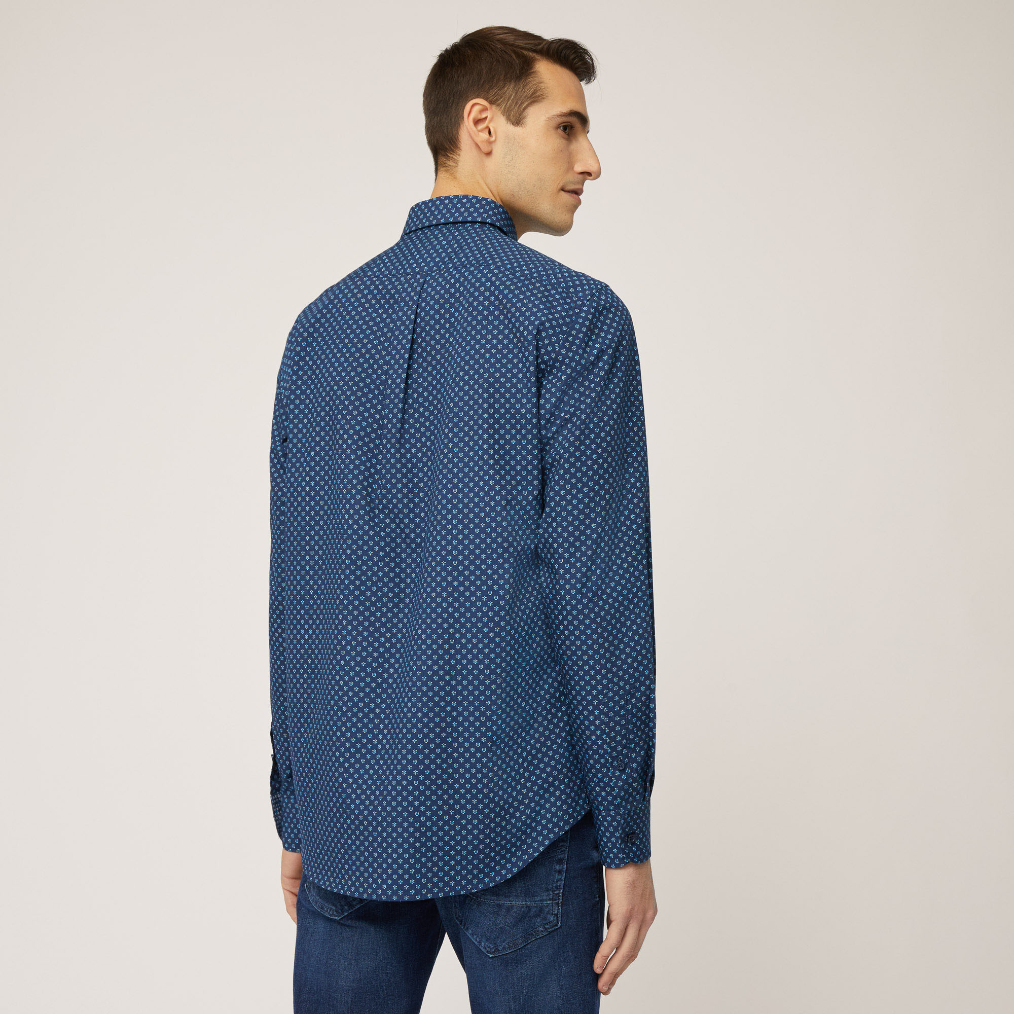 Camicia In Cotone Con Micro-Motivo  All-Over, Blu, large image number 1