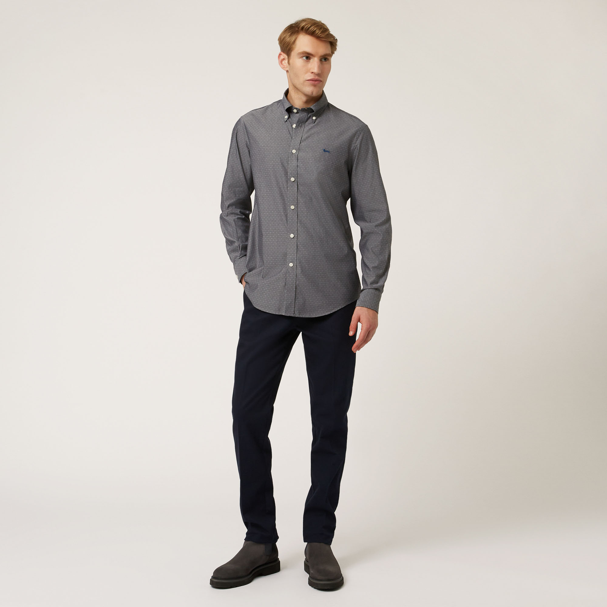 Shirt With Micro Pattern All Over And Contrasting Inner Detail, Blue, large image number 3