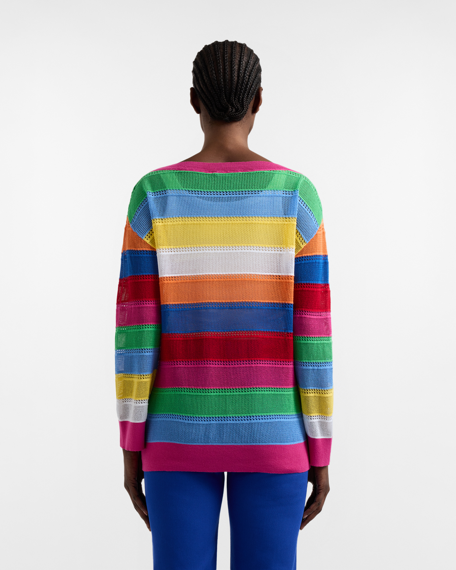 Multicolor striped mesh top
