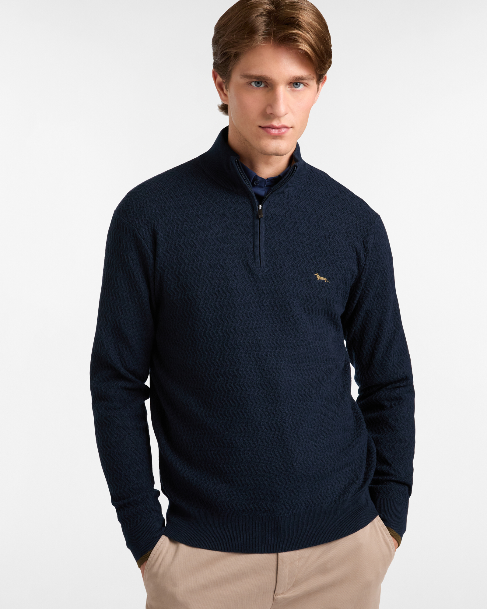 Pullover Half Zip con Tejido 3D, Azul Navy, large