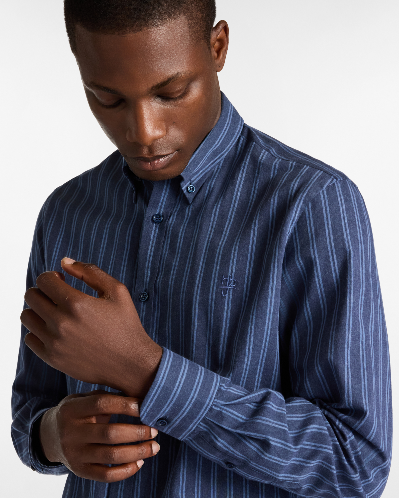 Striped Cotton Shirt, Dark Blue, large image number 2