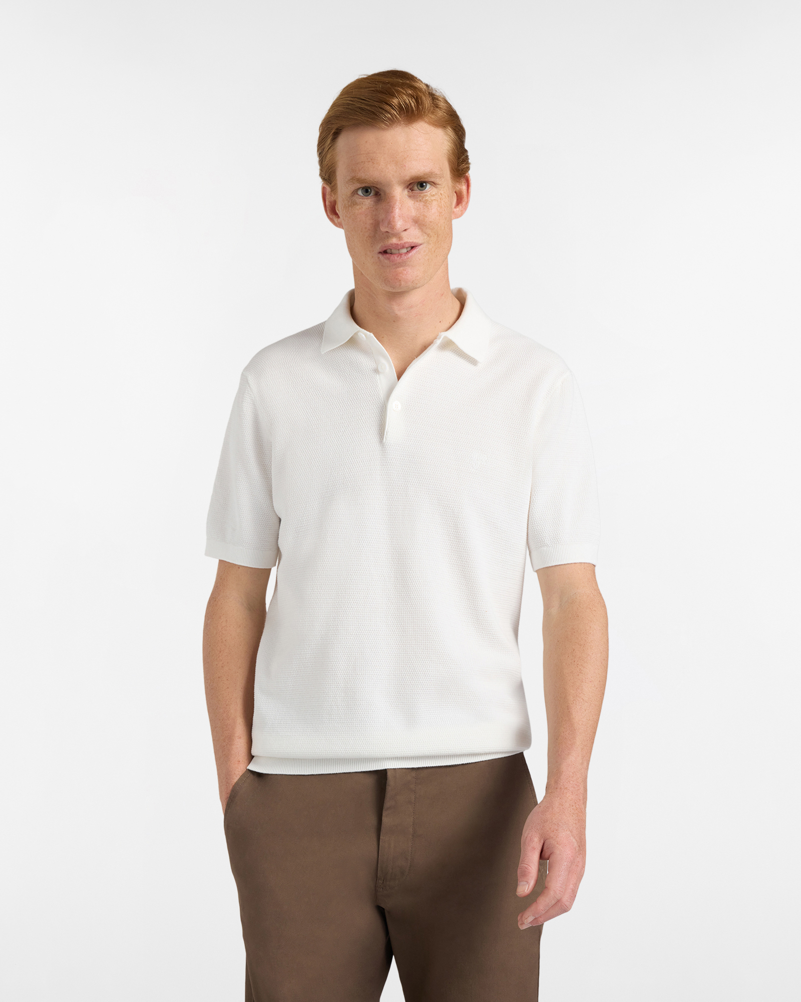 Polo Uomo in Maglia Strutturata, Uomo, Bianco naturale, Taglia: S