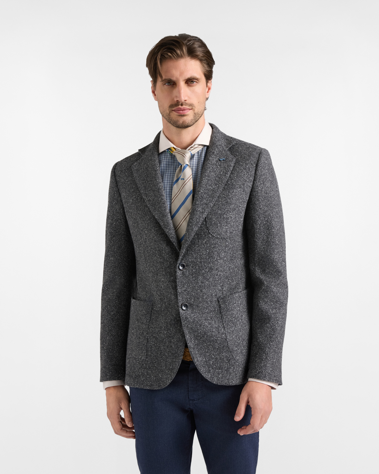 Men's grey Made-in-Italy Donegal wool-silk Men&rsquo;s cardigan jacket