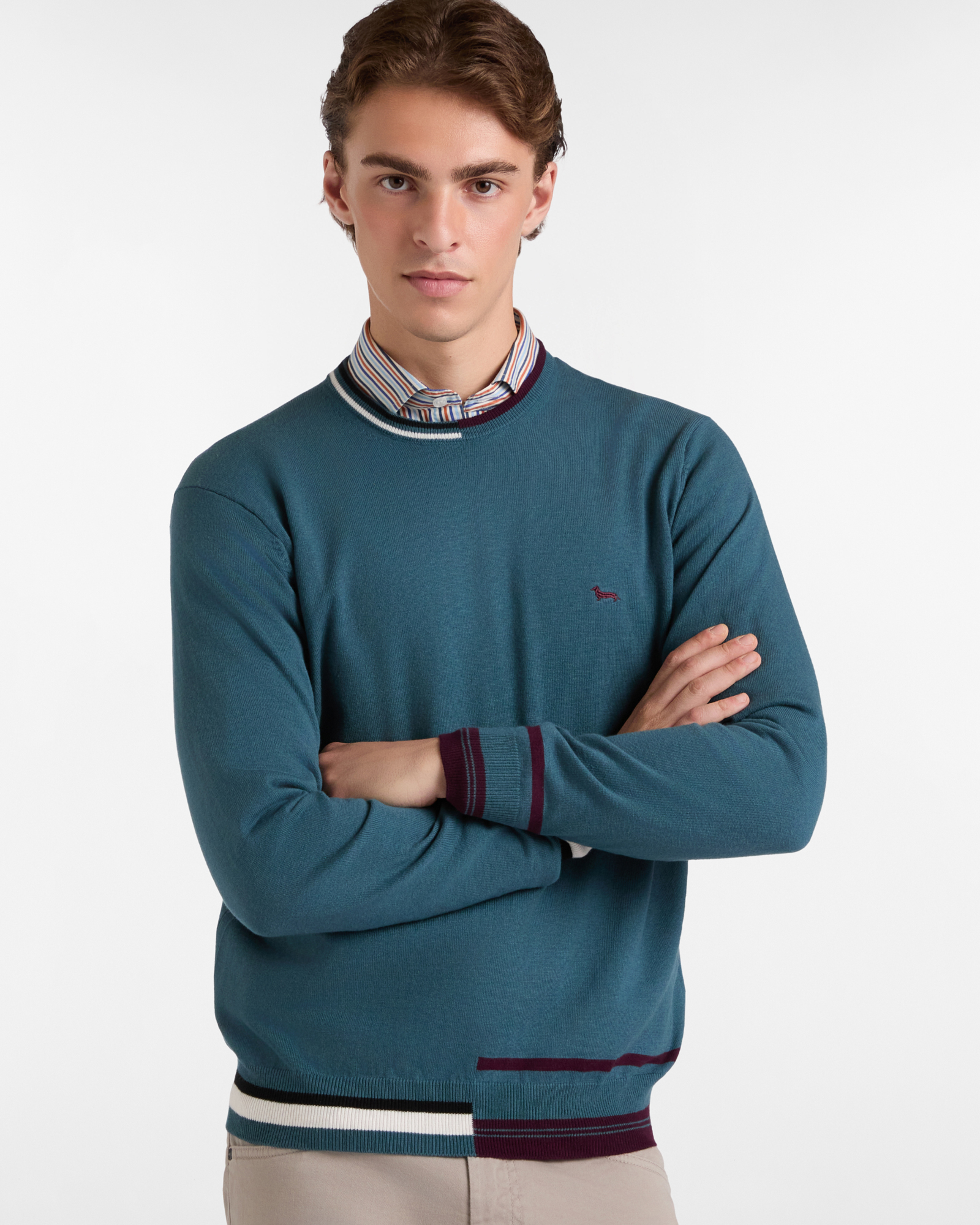 Wool Blend Striped Pullover, Bluette, large