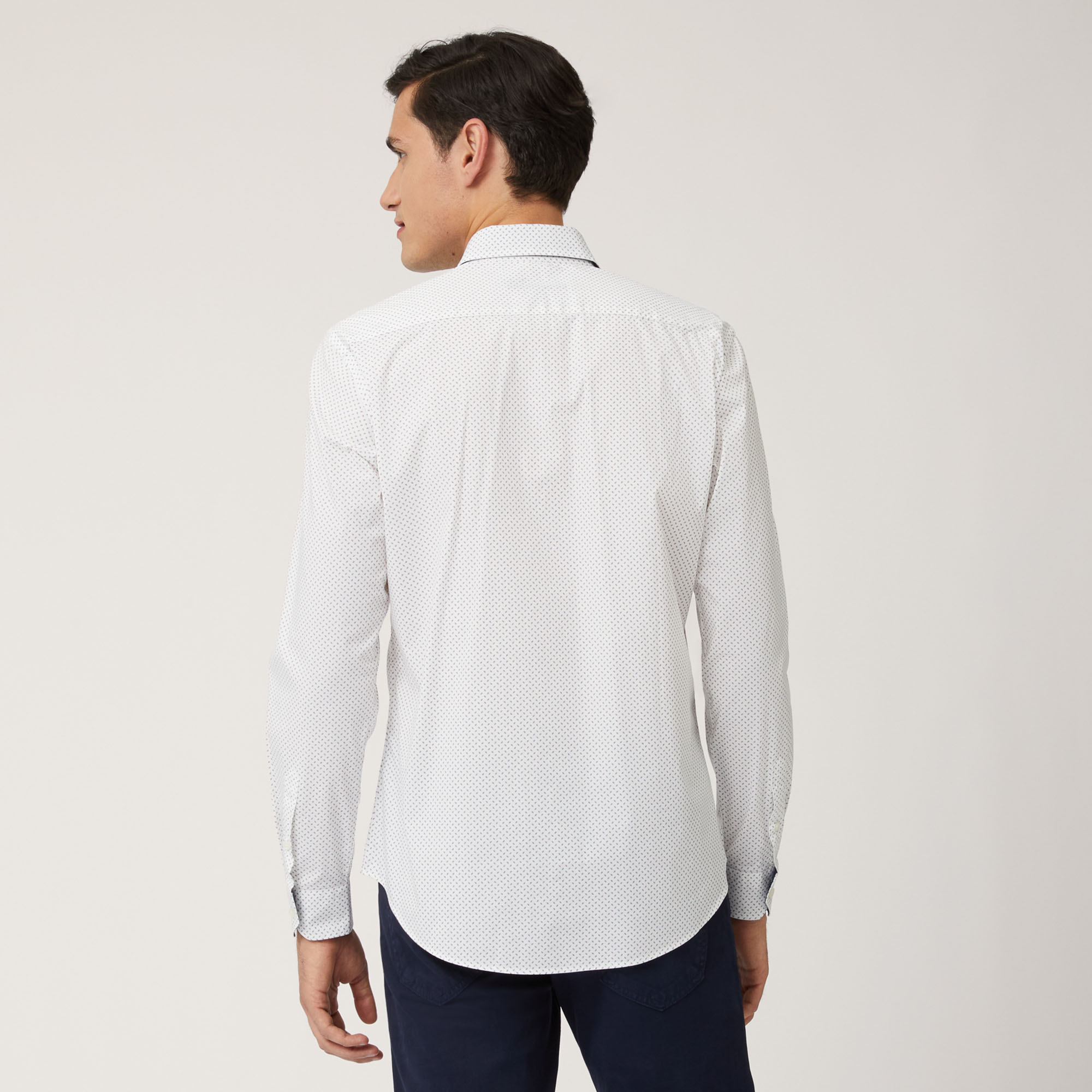 Stretch Cotton Shirt With Contrasting Inner Detail, Blue, large image number 1