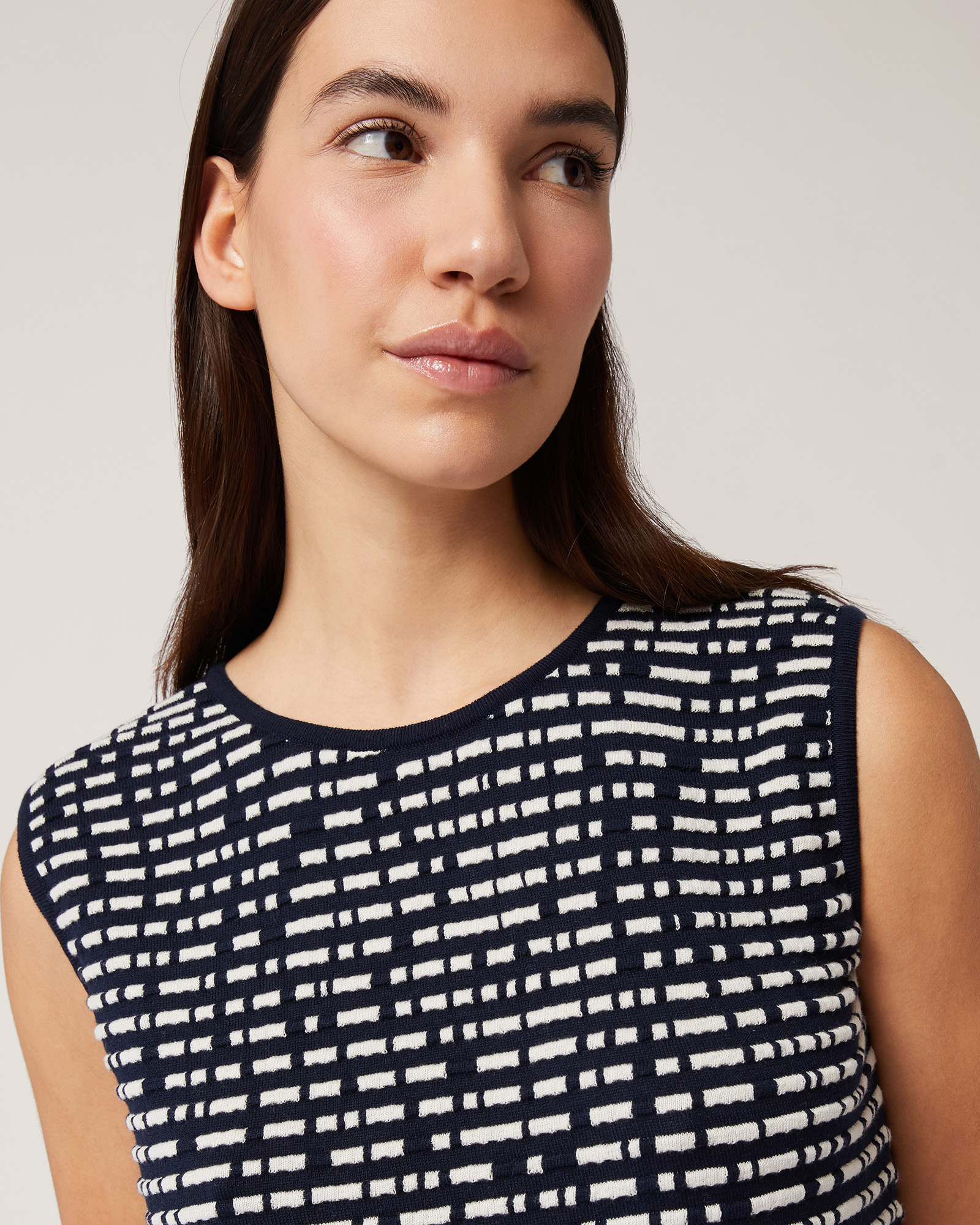 Two-Tone Cotton-Blend Top, Navy Blue, large image number 2