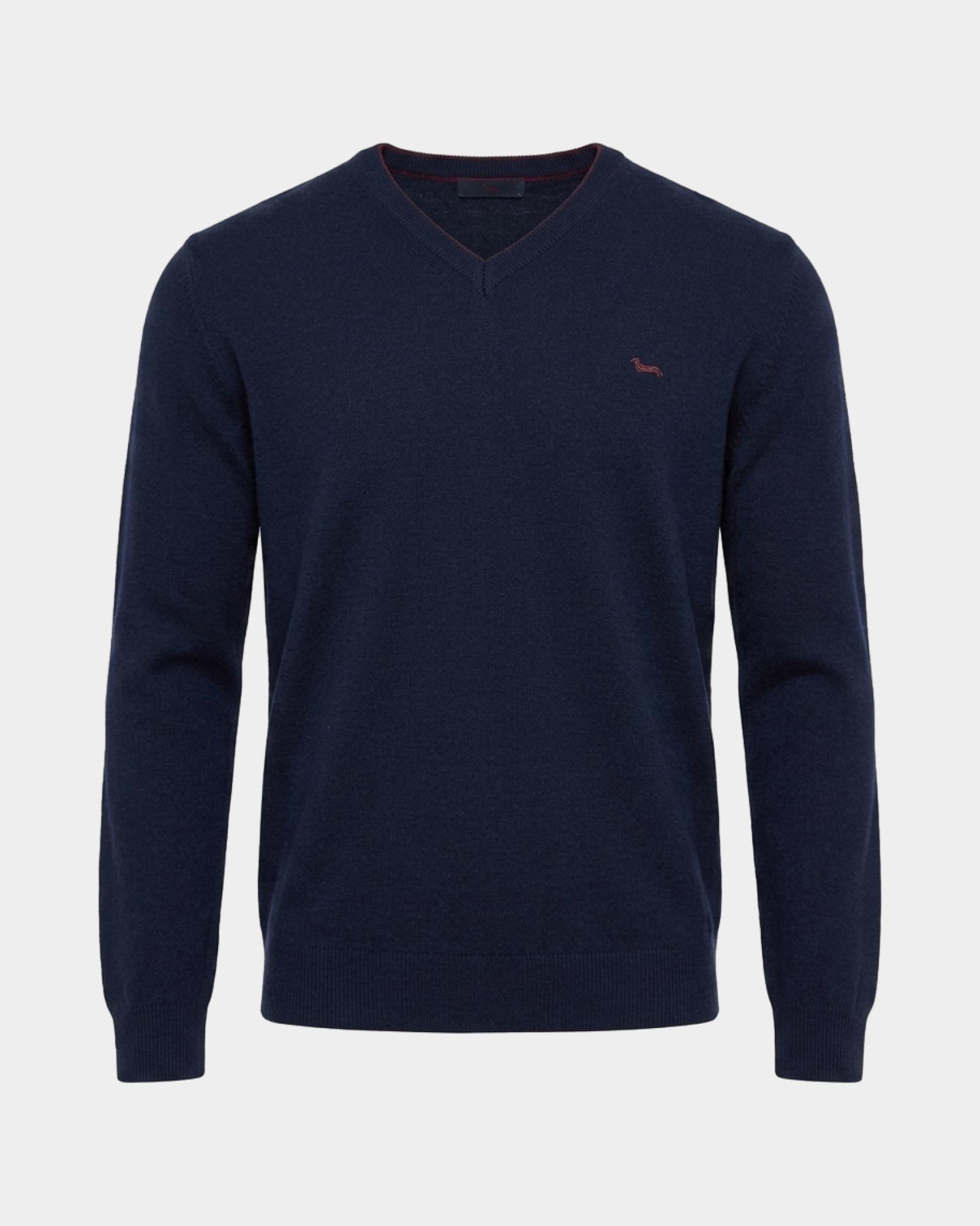 Jersey Hombre de cuello de pico en mezcla de lana y cachemir   Regular Fit, AZUL MARINO, large