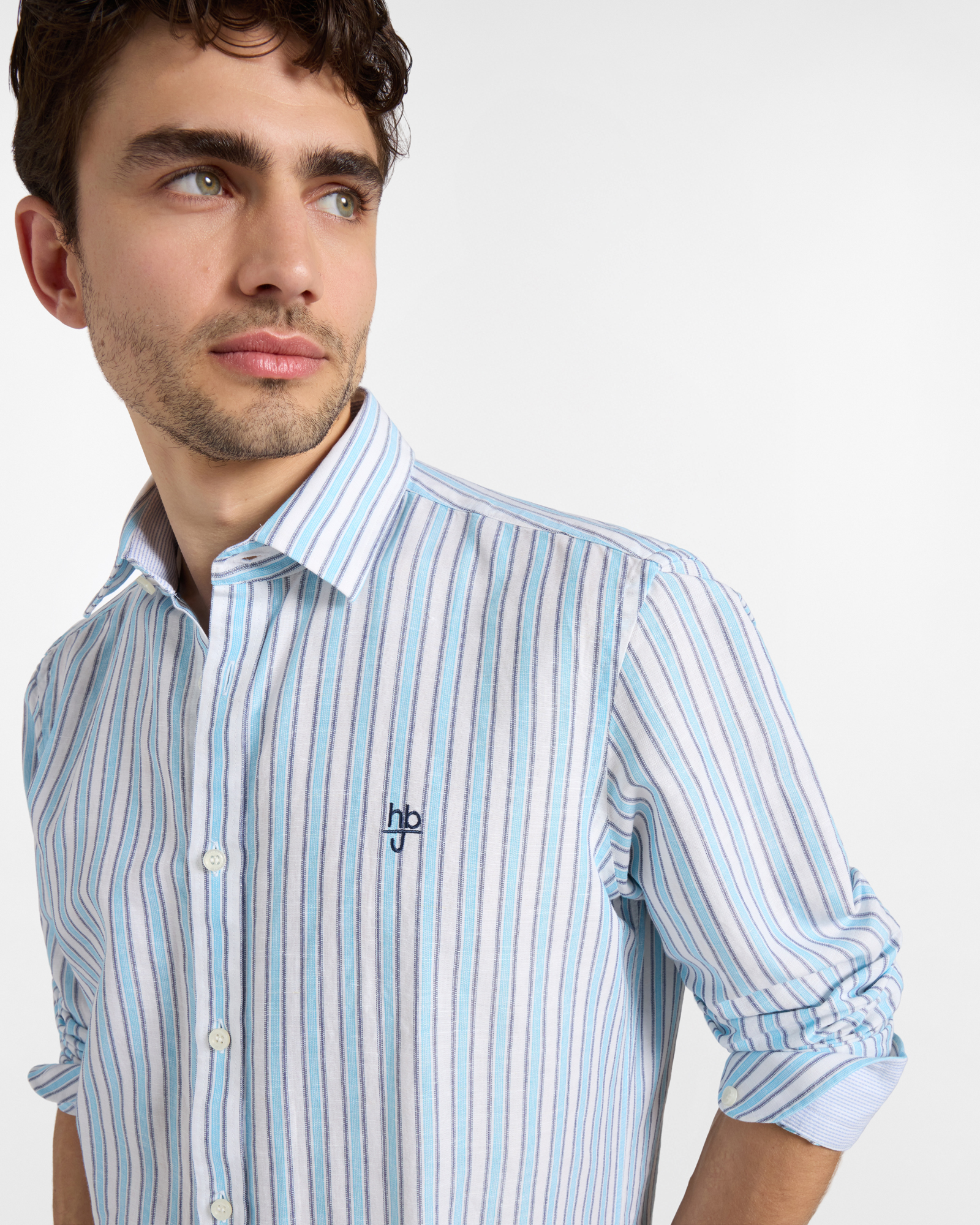 Men&rsquo;s Linen Blend Wide Stripe Shirt Regular Fit, White, large image number 2