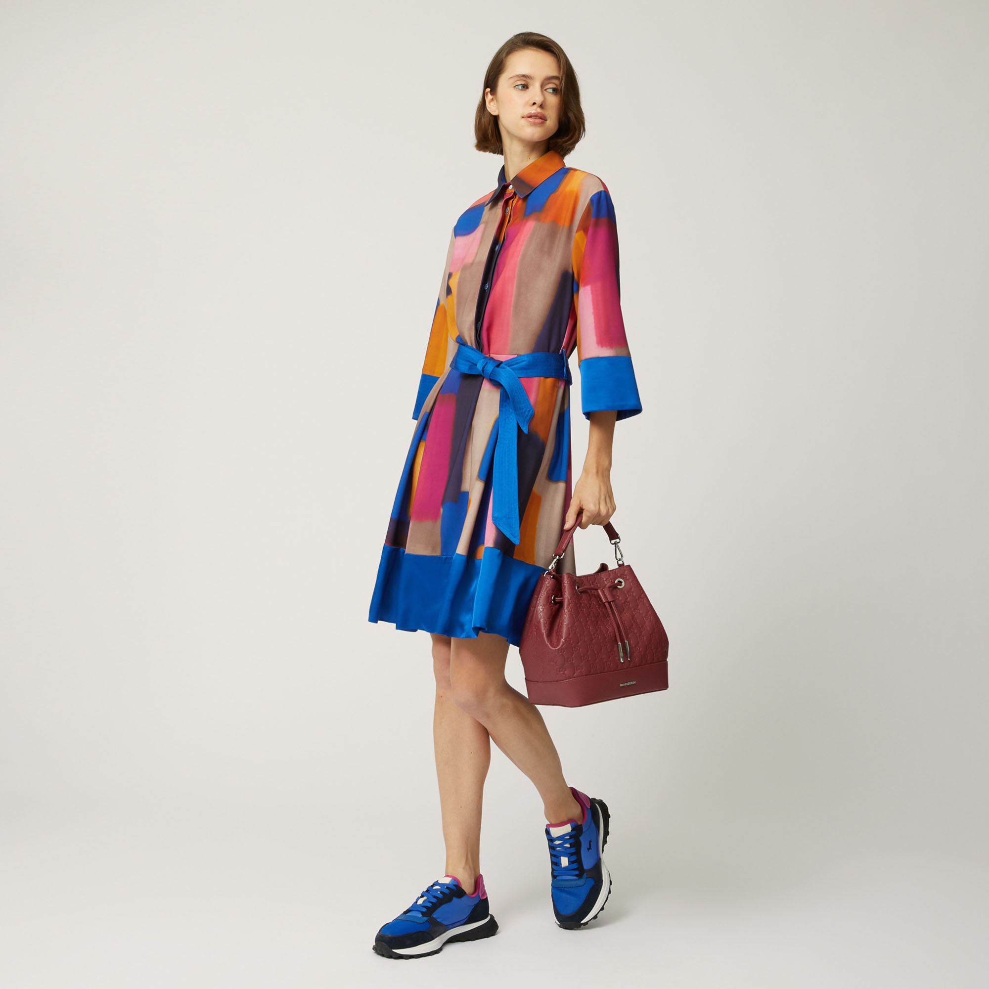 Short Dress With Brushstroke Print, Fuchsia, large image number 3