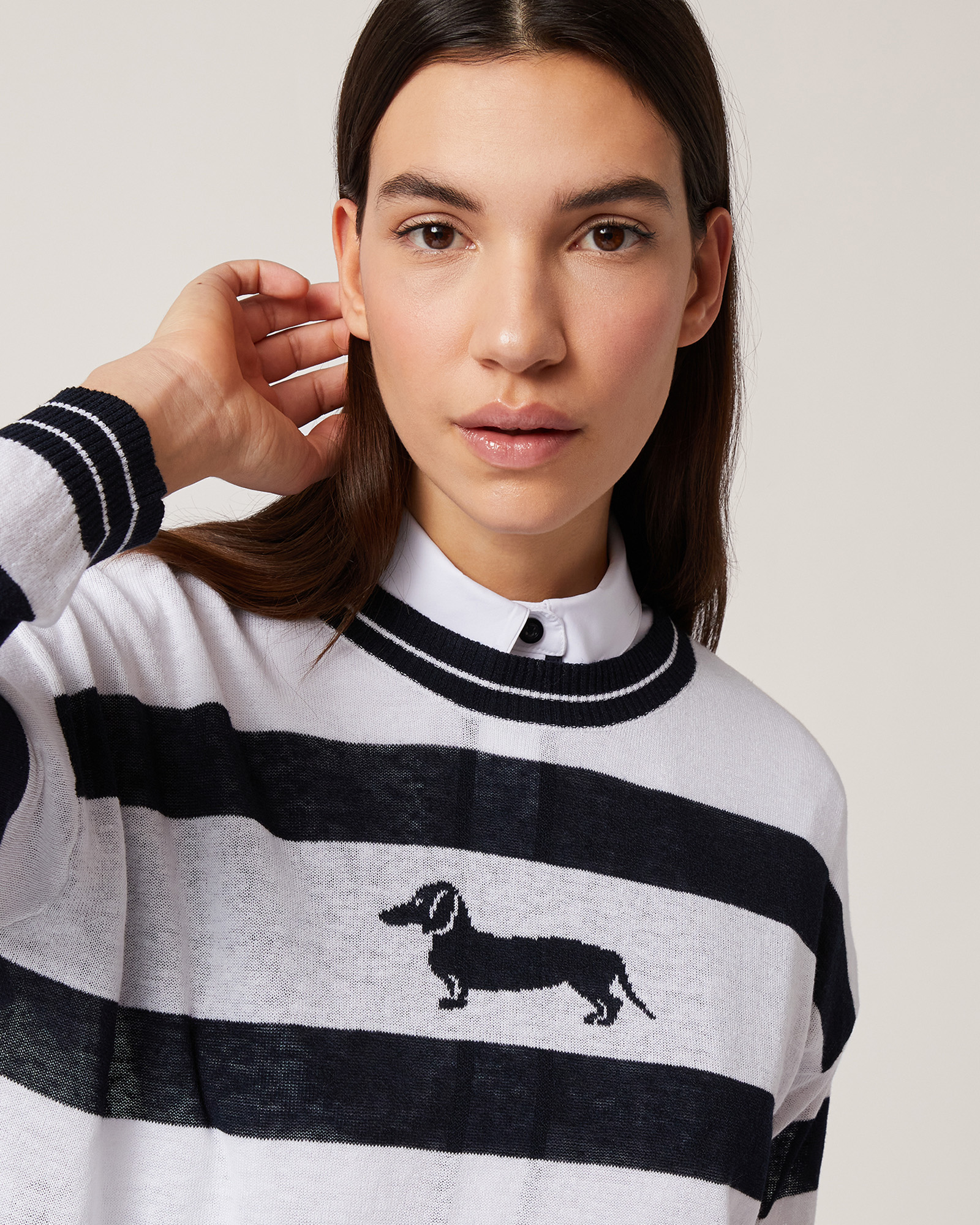 Striped Jacquard Sweater, Navy Blue, large image number 2