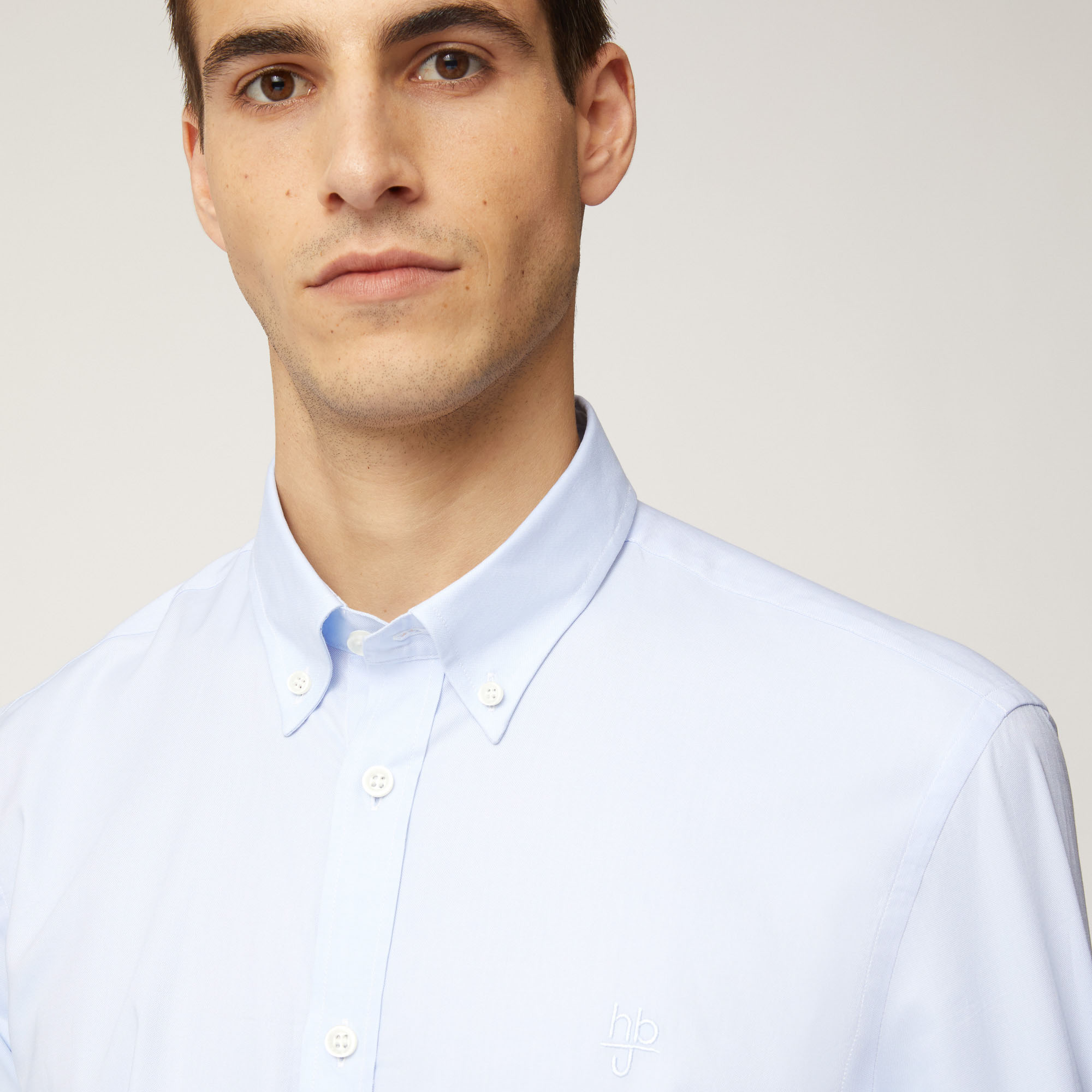 Camicia In Cotone Con Collo Con Bottoncini, Azzurro, large image number 2