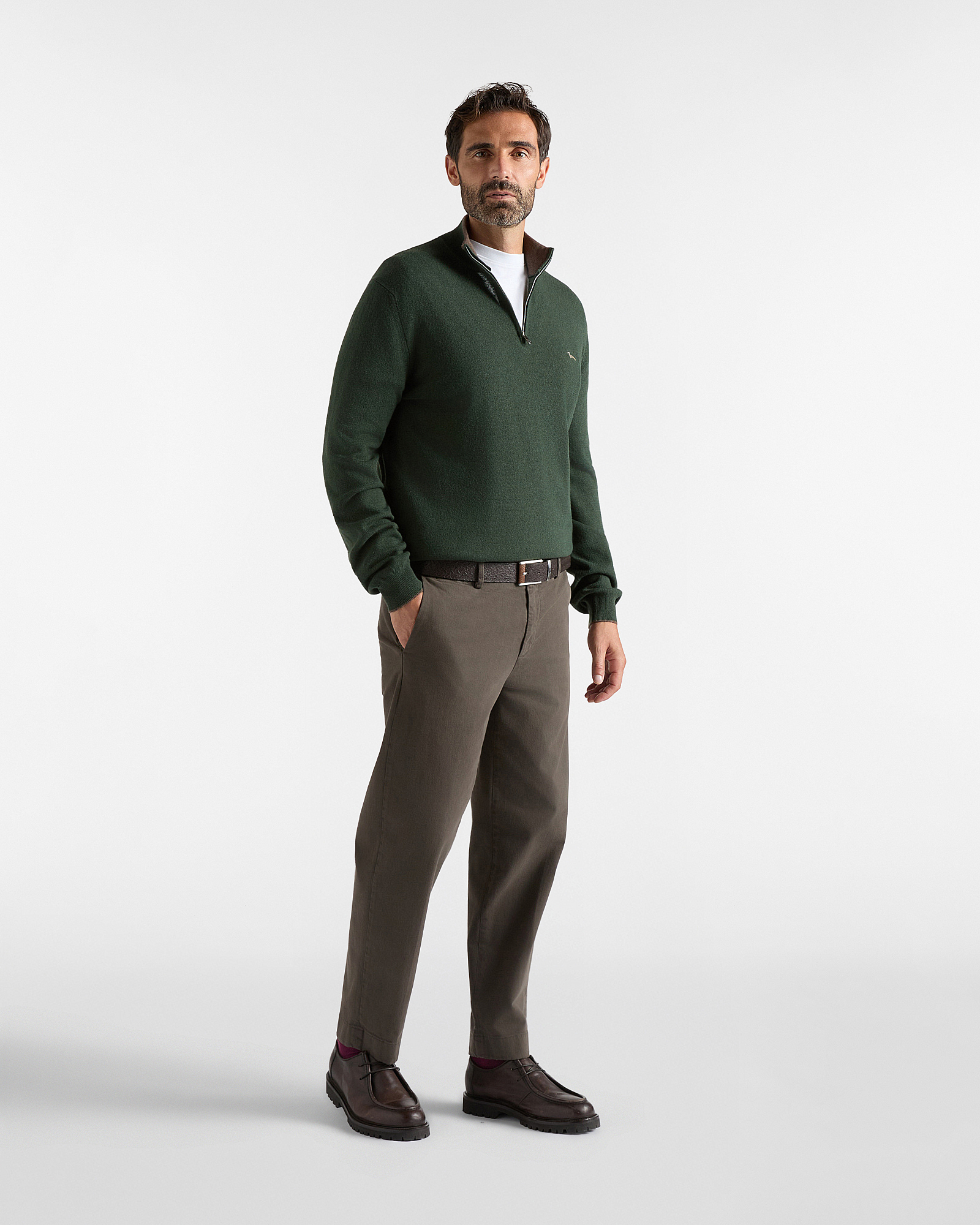 Men's regular fit sweater with half-zip stand-up collar in a  wool blend, SPORT GREEN, large image number 3