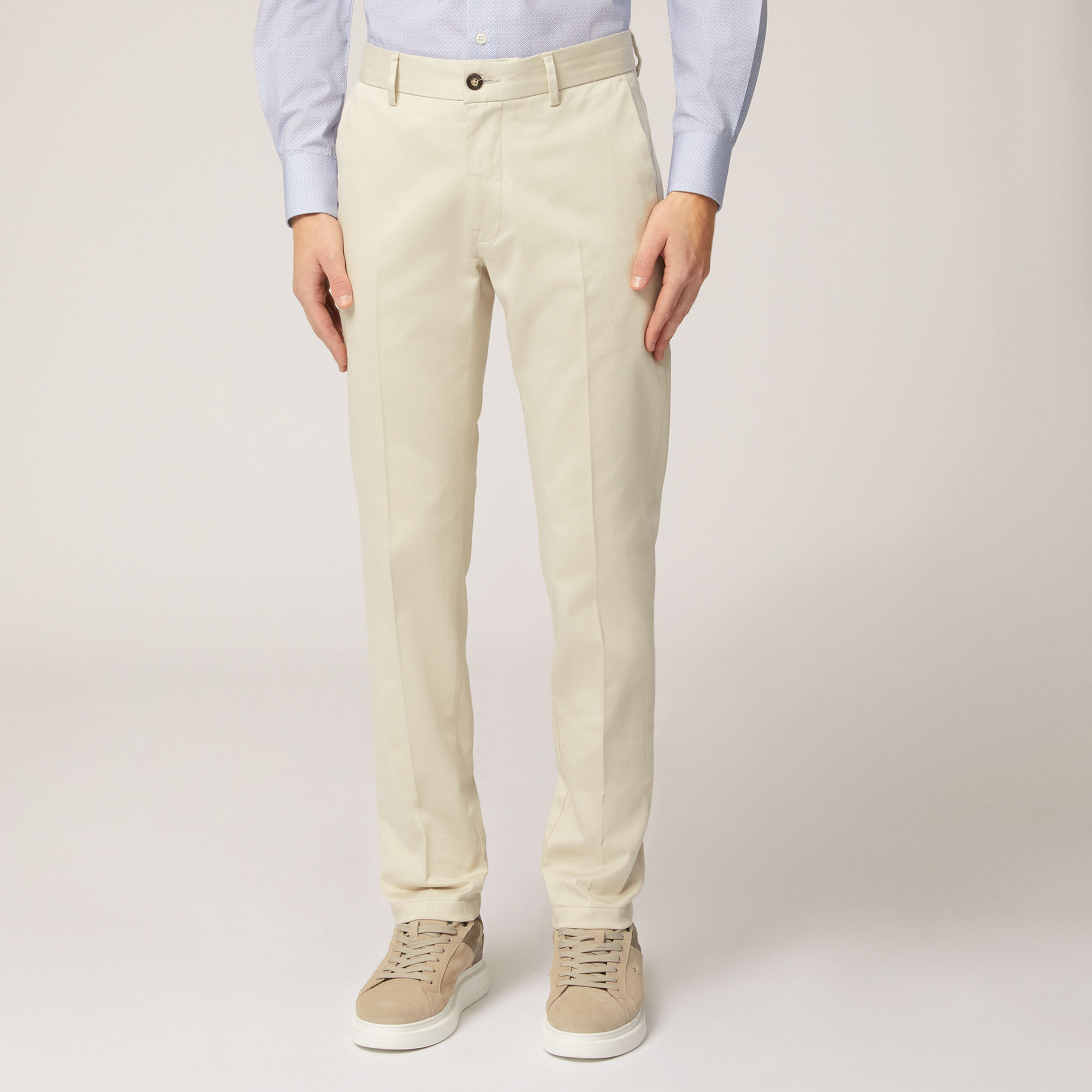 Pantalone Chino Narrow In Cotone Armaturato, Beige, large