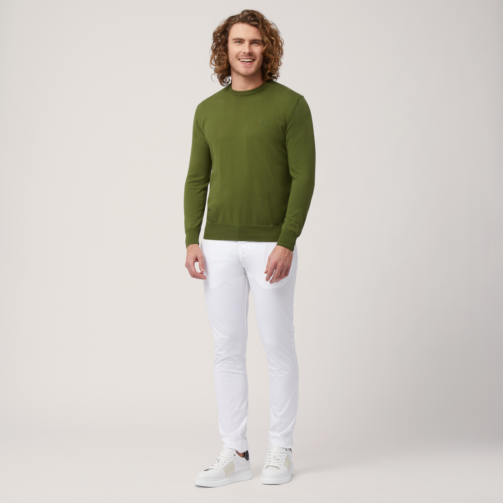 Pullover Girocollo In Cotone, Verde, large image number 3