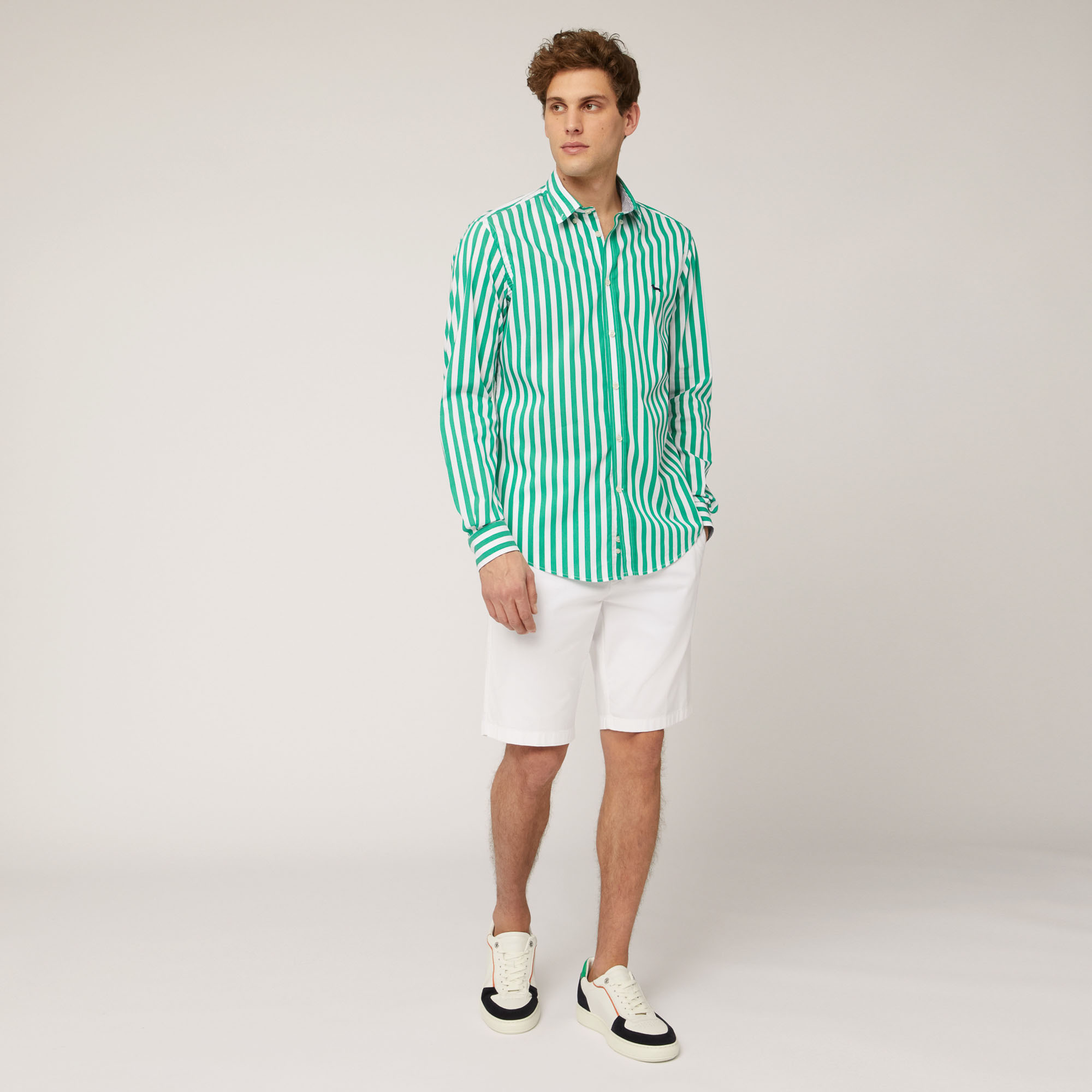 Striped Stretch Cotton Shirt, Herb, large image number 3