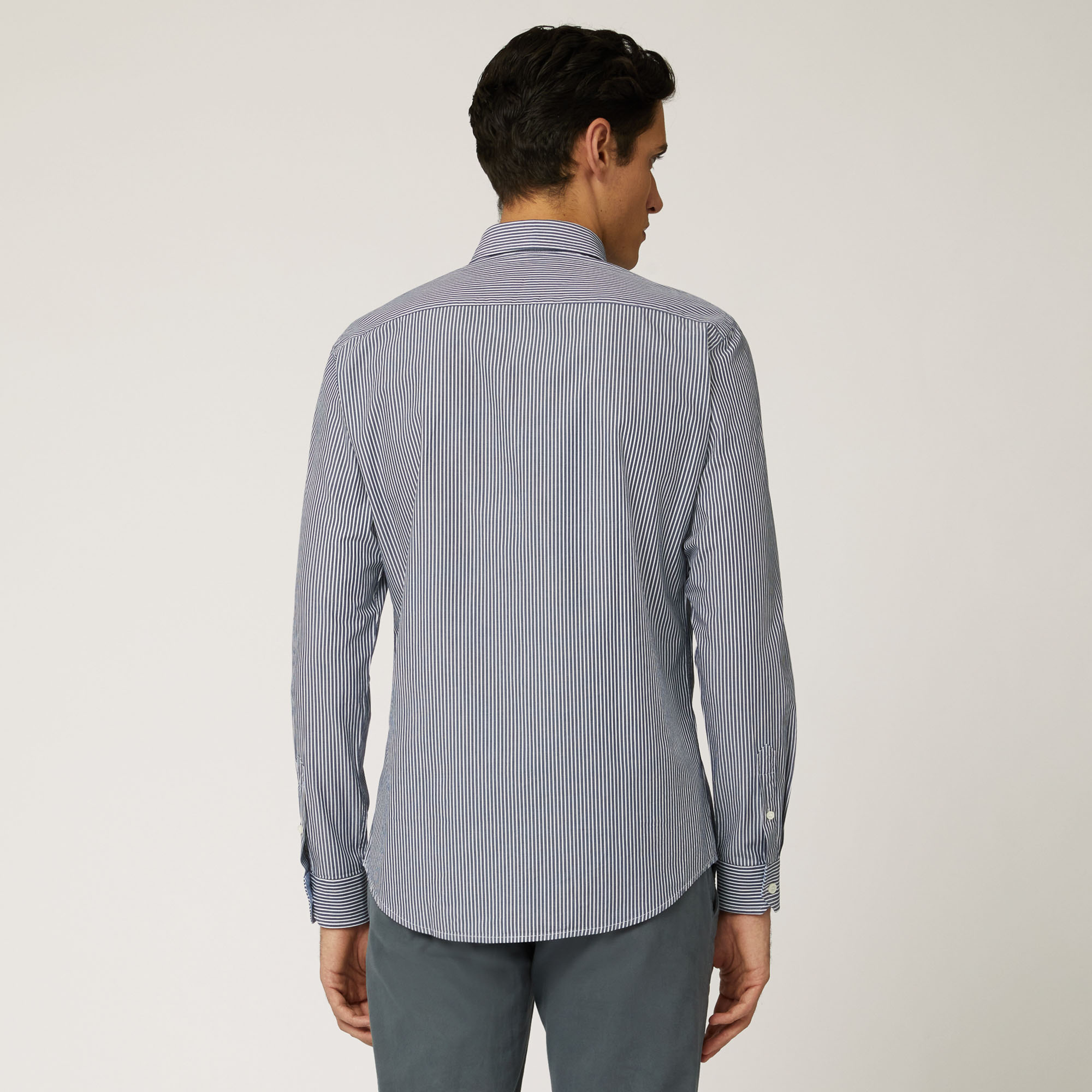 Camicia In Cotone Organico Con Microrighe, Blu Sport, large image number 1