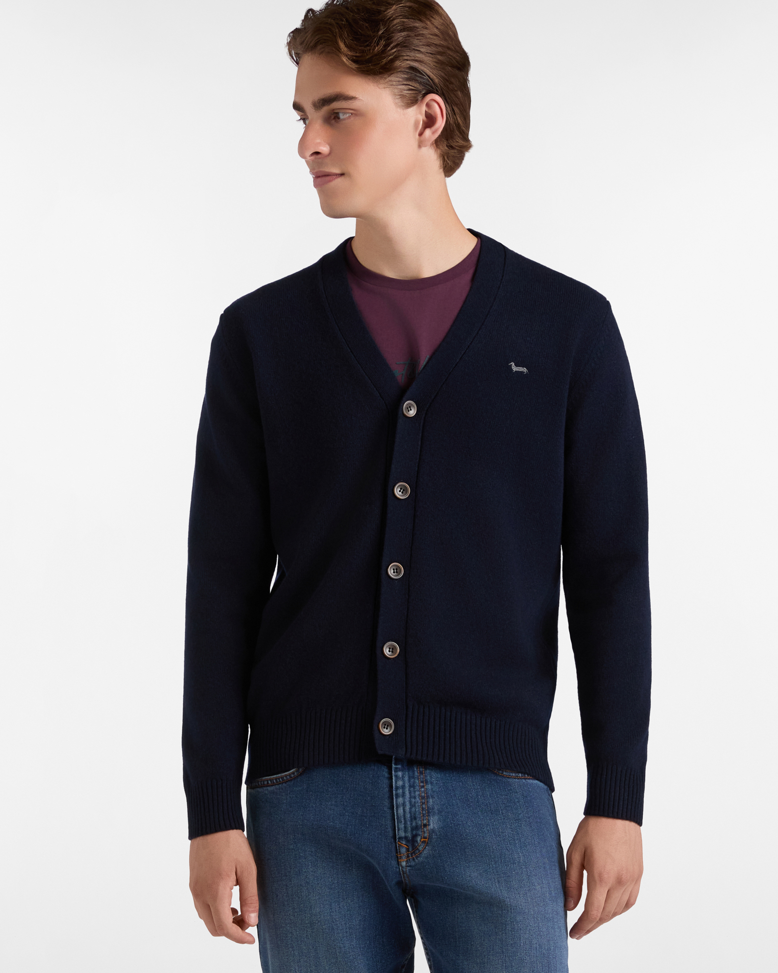 Cardigan aus Wolle und Kaschmir, Navyblau, large
