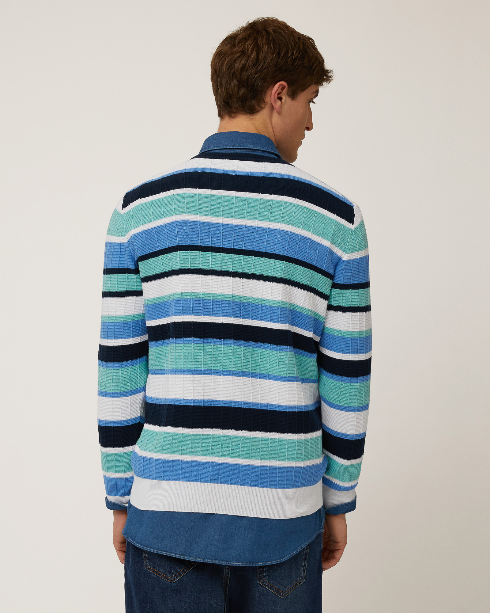 Cotton Striped Pullover, Turquoise, large image number 1