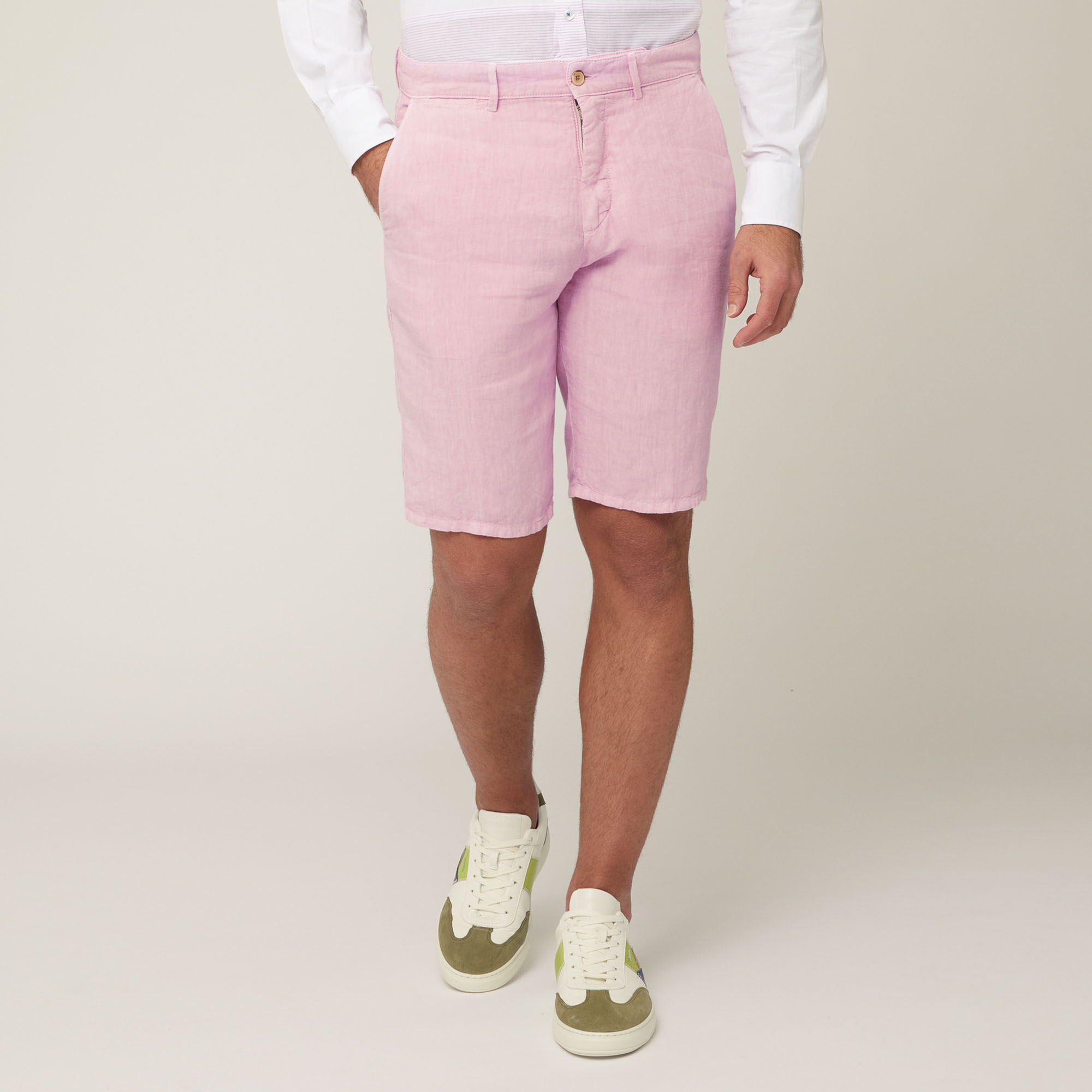 Linen Bermuda Shorts, Lilac, large