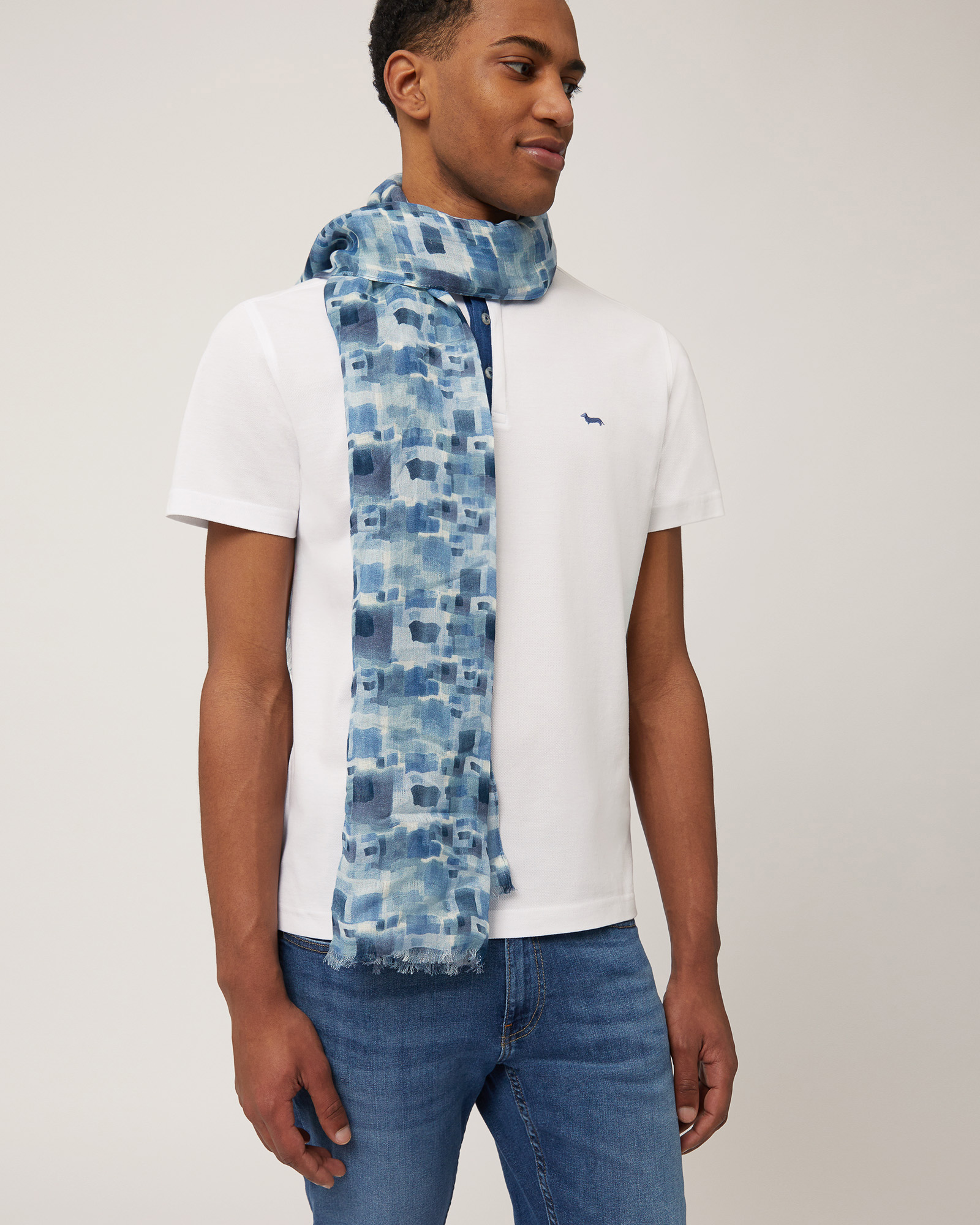 Watercolor Linen Scarf, Light Blue, large image number 2