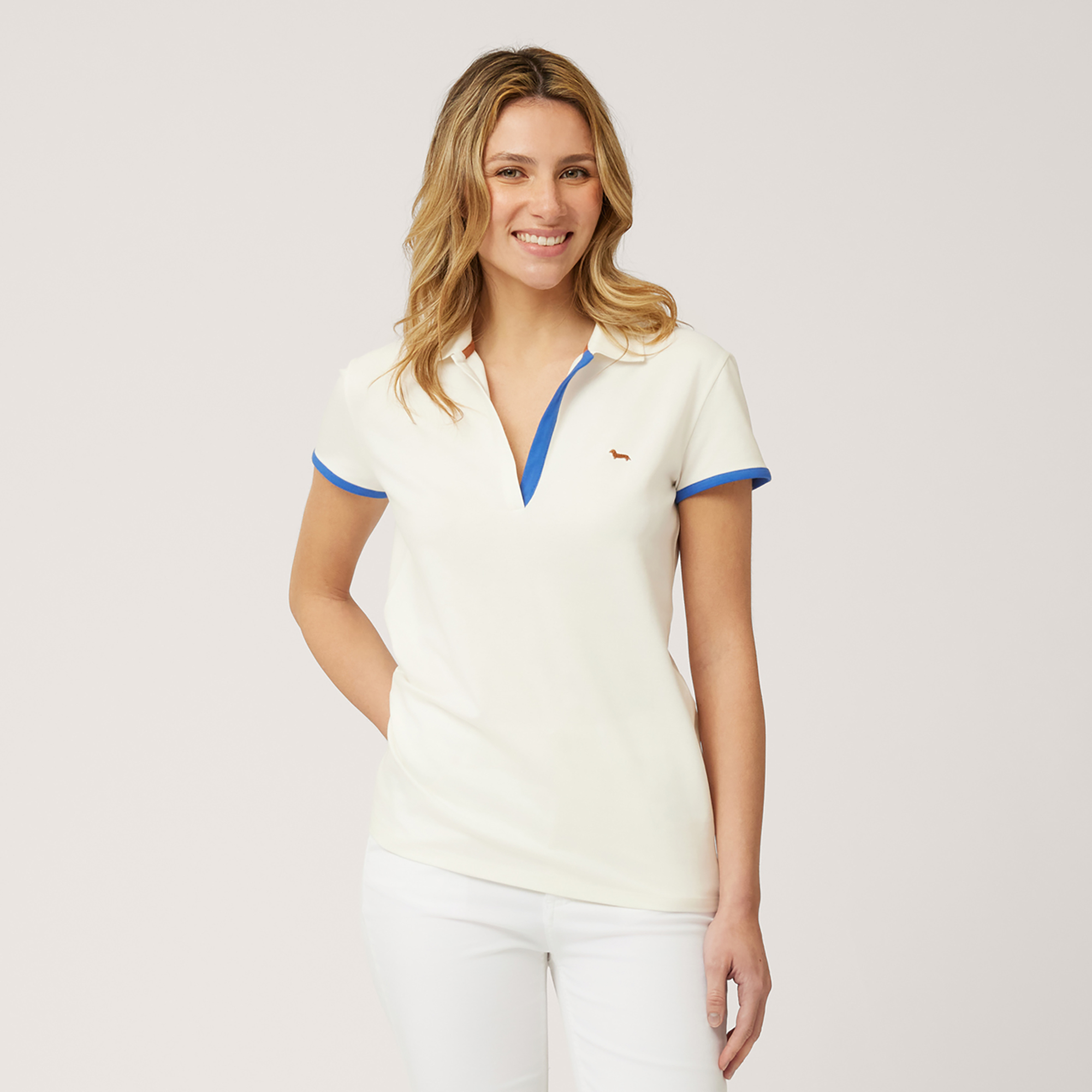 Contrasting Detail Polo, Creamy White, large