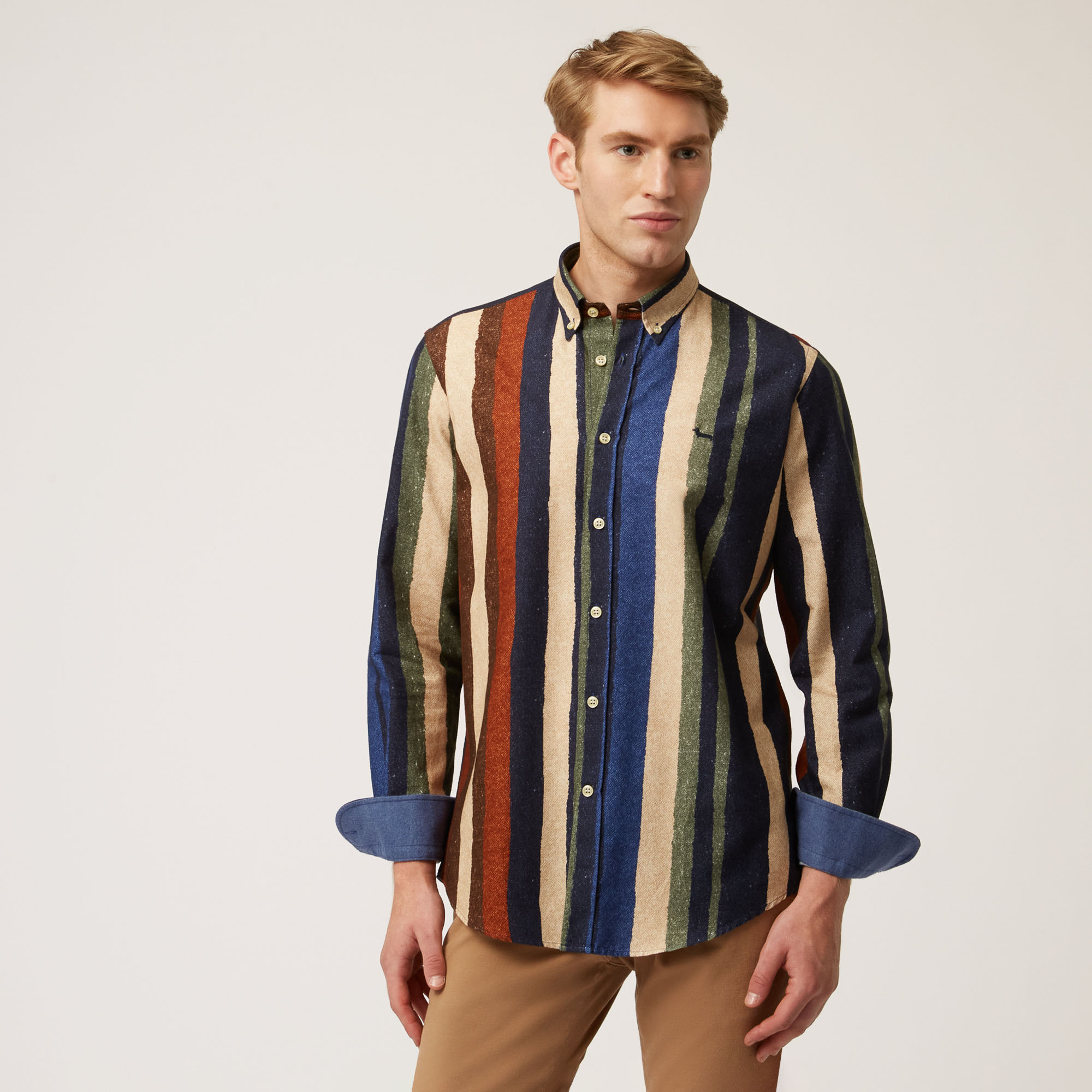 Camisa De Algod&oacute;n A Rayas, Azul, large image number 0