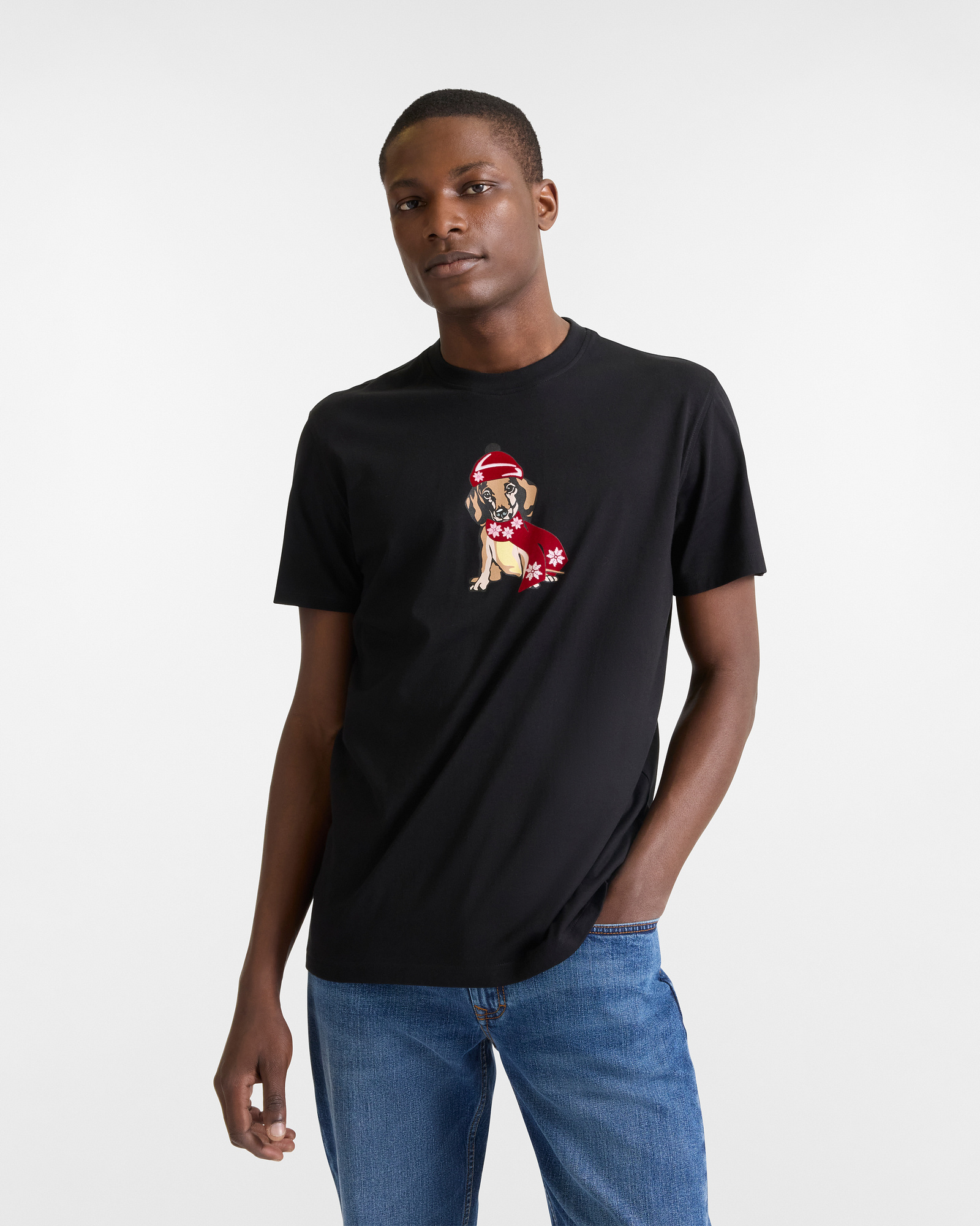 T-shirt with Dachshund Capsule Xmas Selection, Black, large