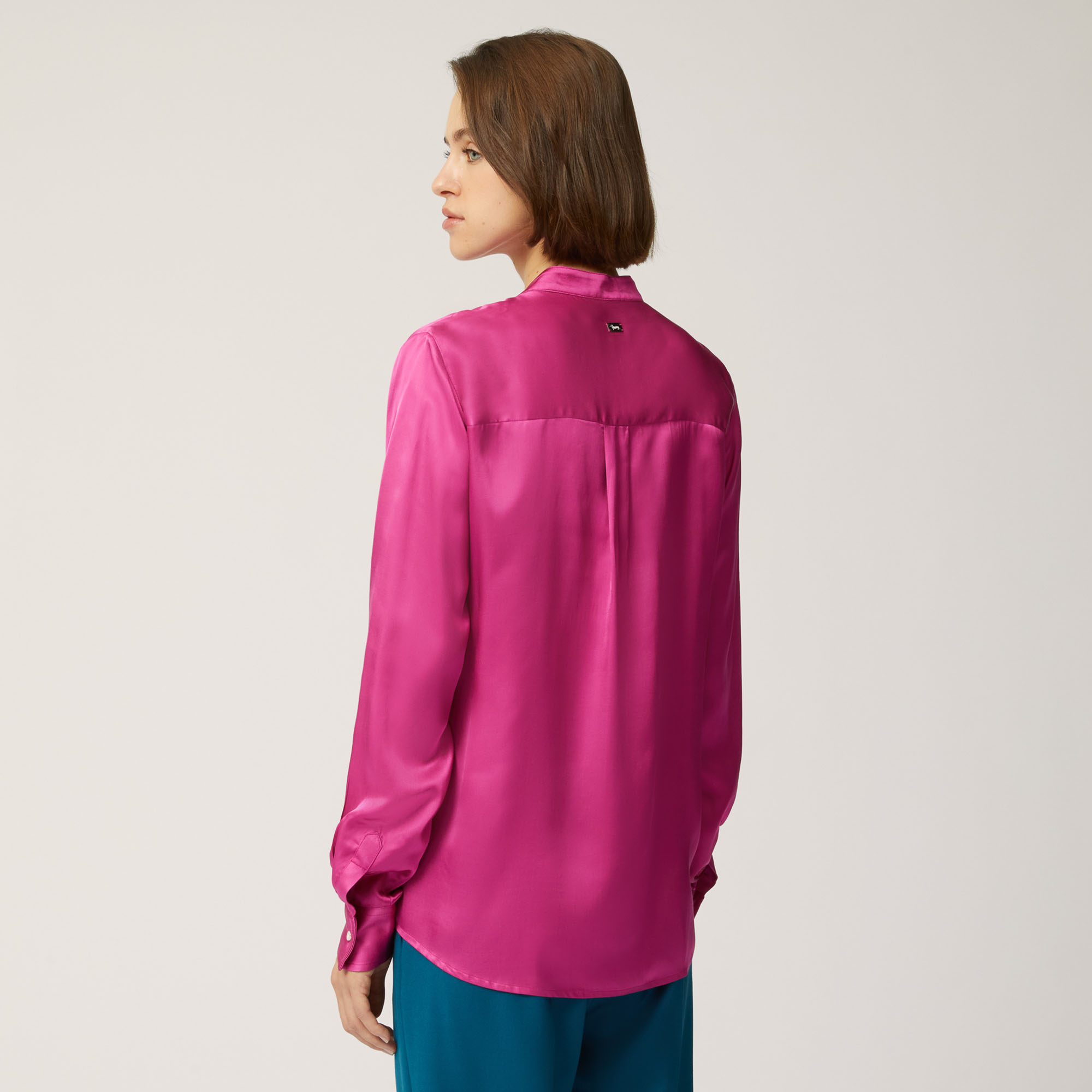 Viscose Shirt With Mandarin Collar, Fuchsia, large image number 1