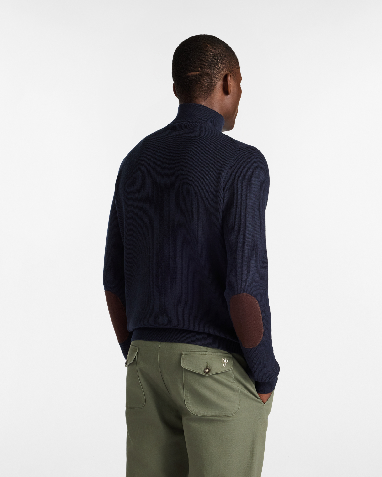 Half Zip Ribbed Sweater with High Collar, Dark Blue, large image number 1