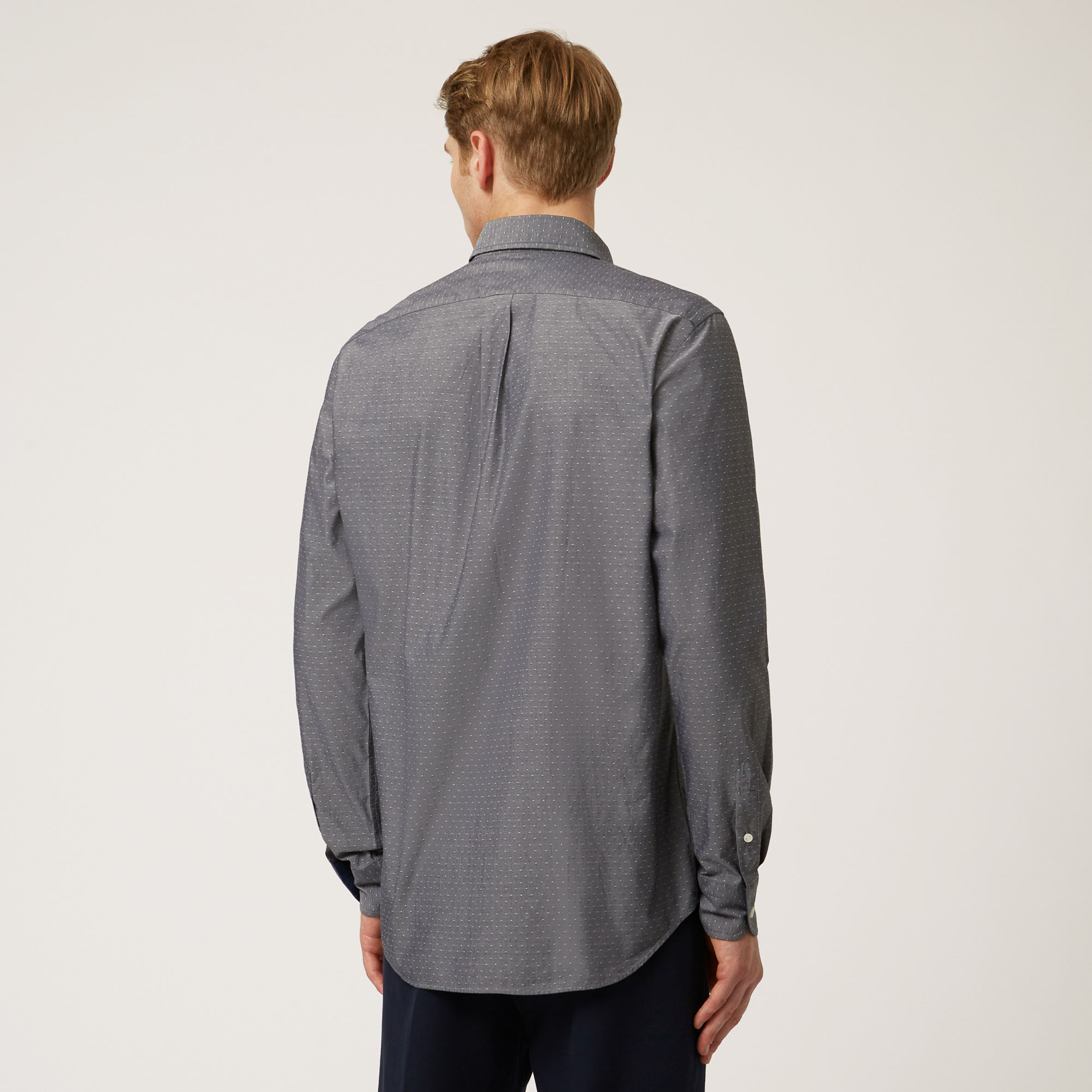 Shirt With Micro Pattern All Over And Contrasting Inner Detail, Blue, large image number 1