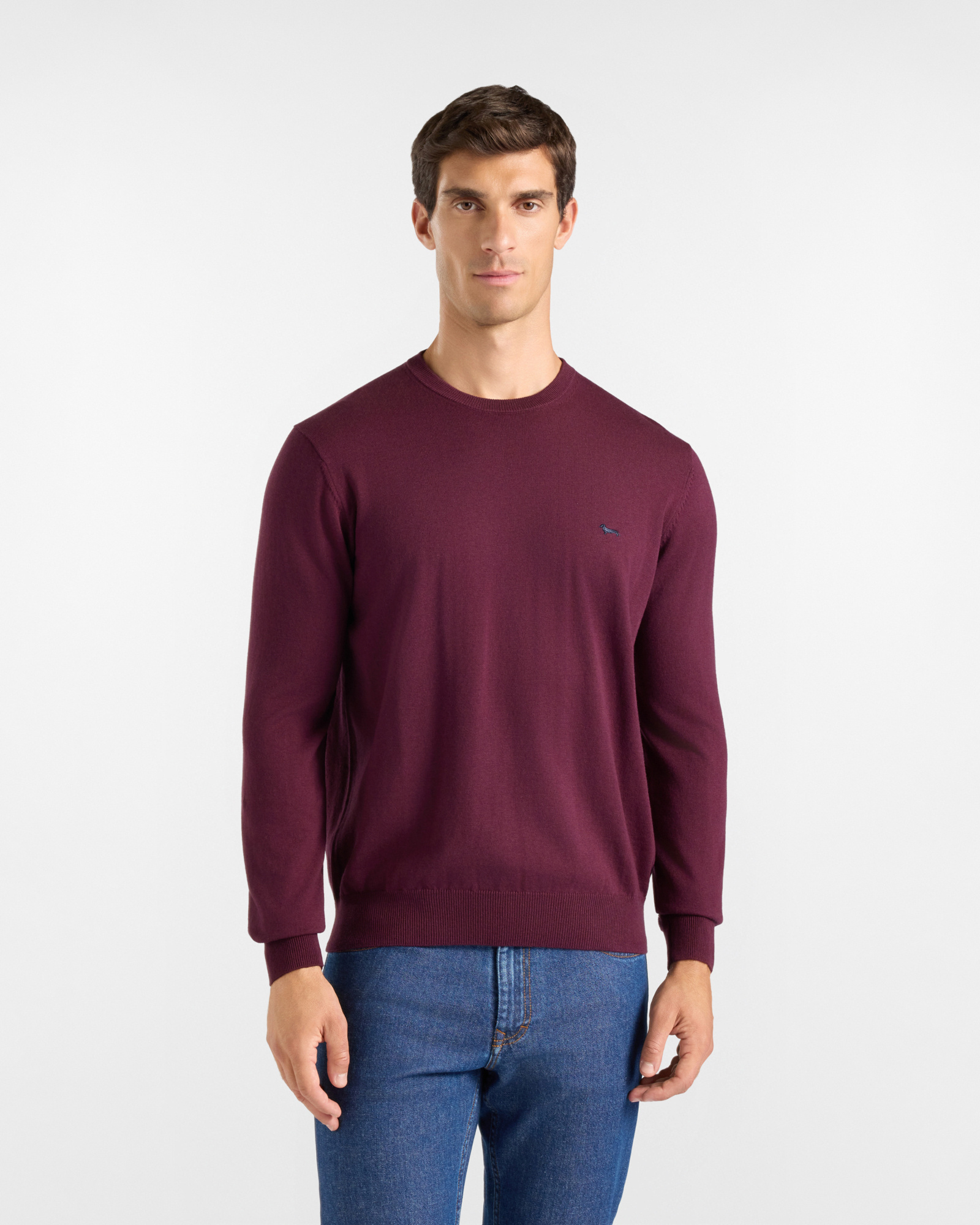Men's regular fit sweater in a red wool and cotton blend