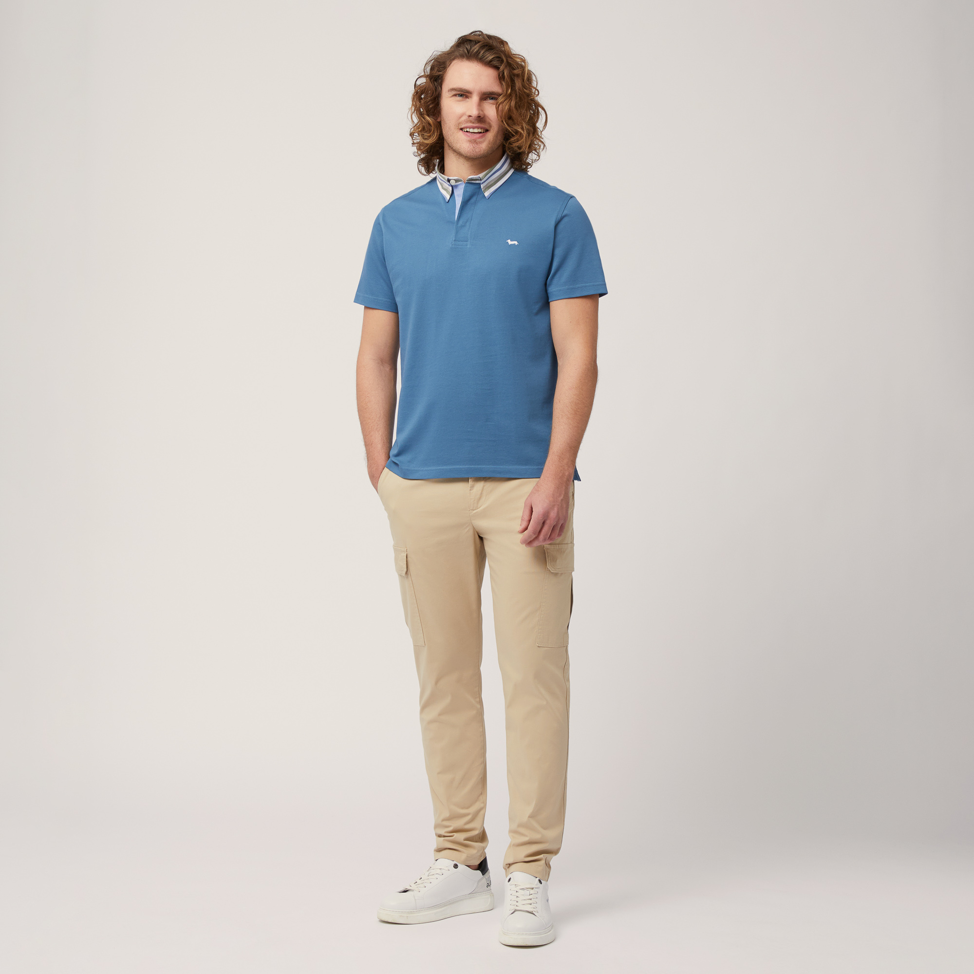 Vietri Polo Shirt with Striped Collar, Blue, large image number 3