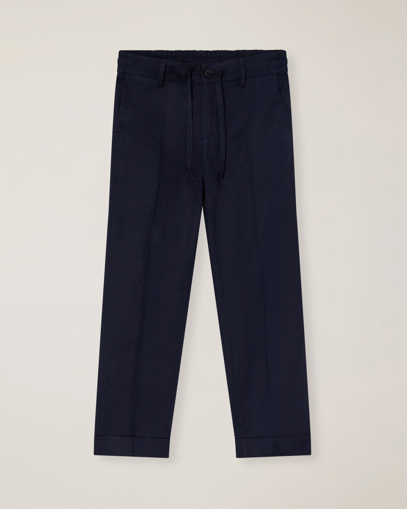 Linen-blend pants with drawstring, Navy Blue, large image number 0