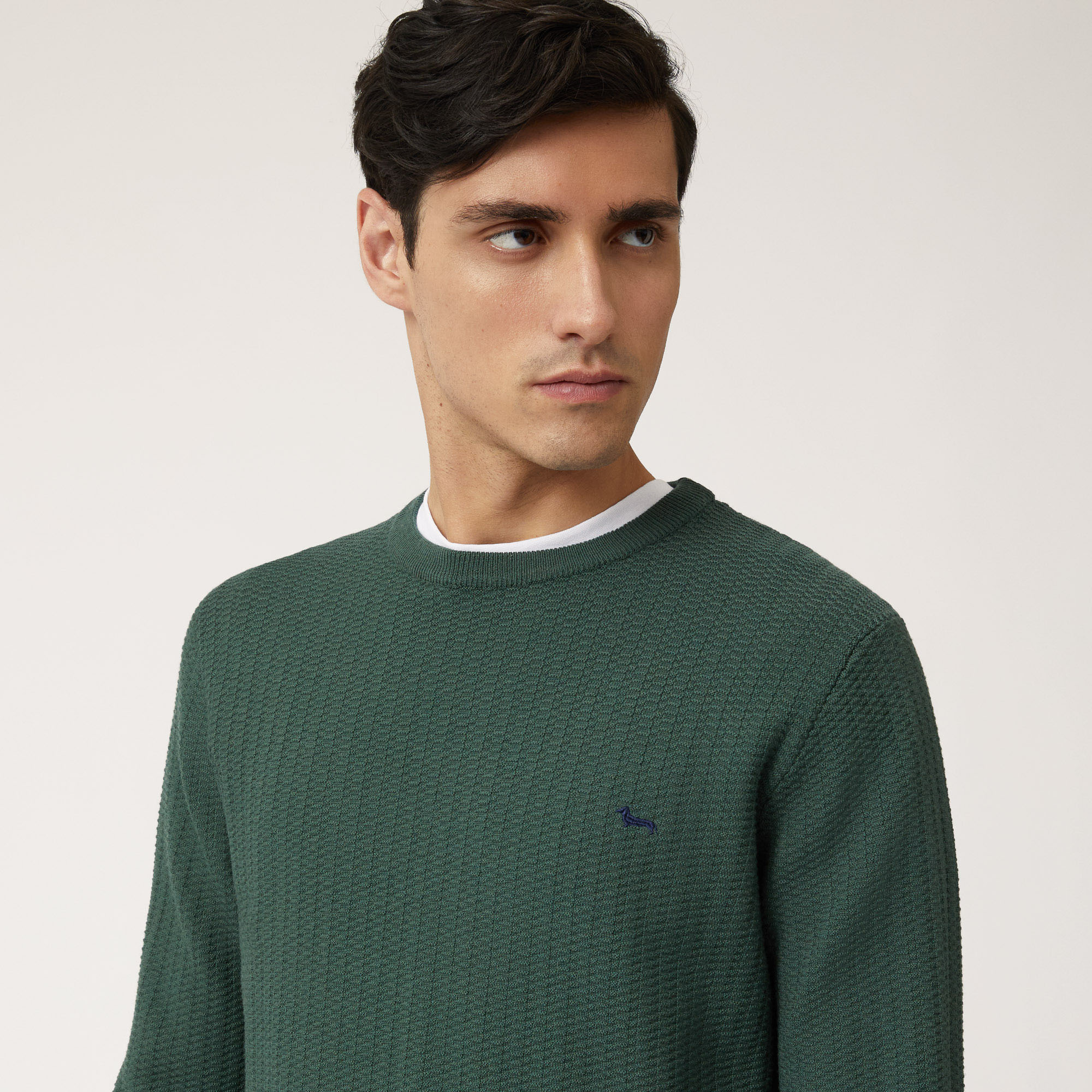 Pullover Girocollo In Lana Con Lavorazione 3D, Verde Scuro, large image number 2