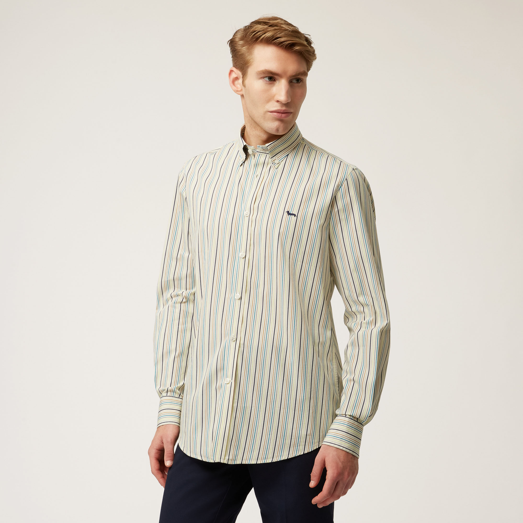 Striped Cotton Shirt, White, large image number 0