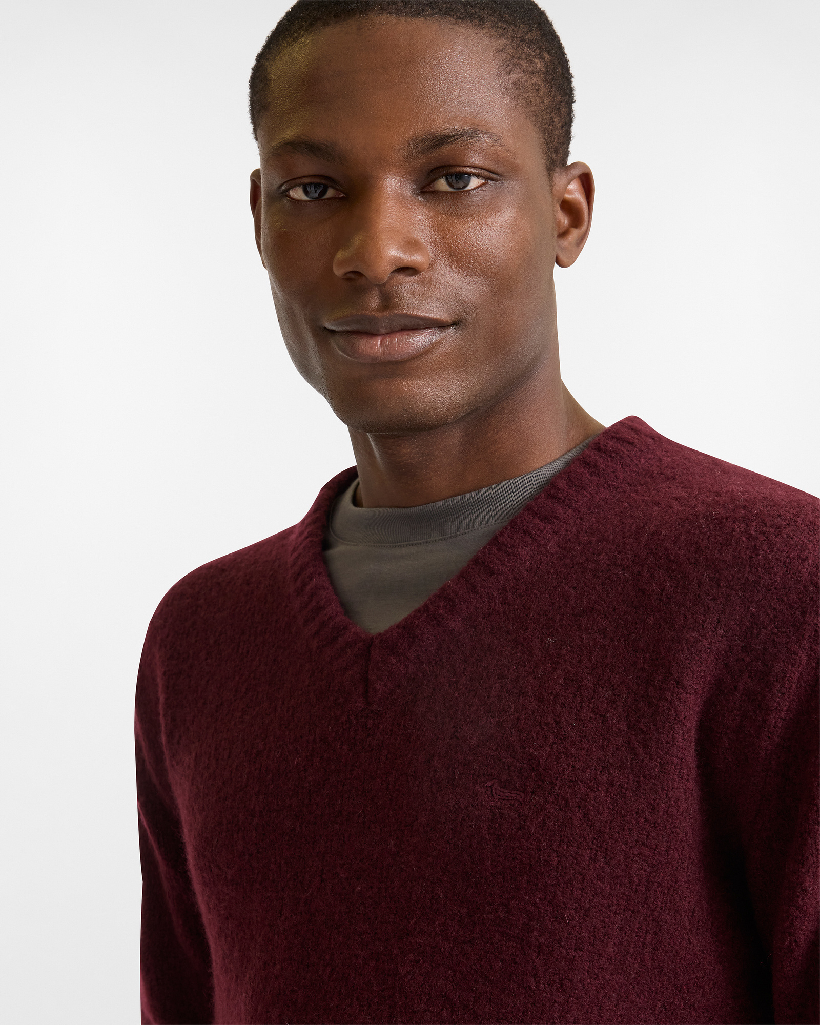 V-Neck Wool Pullover, Dark Red, large image number 2