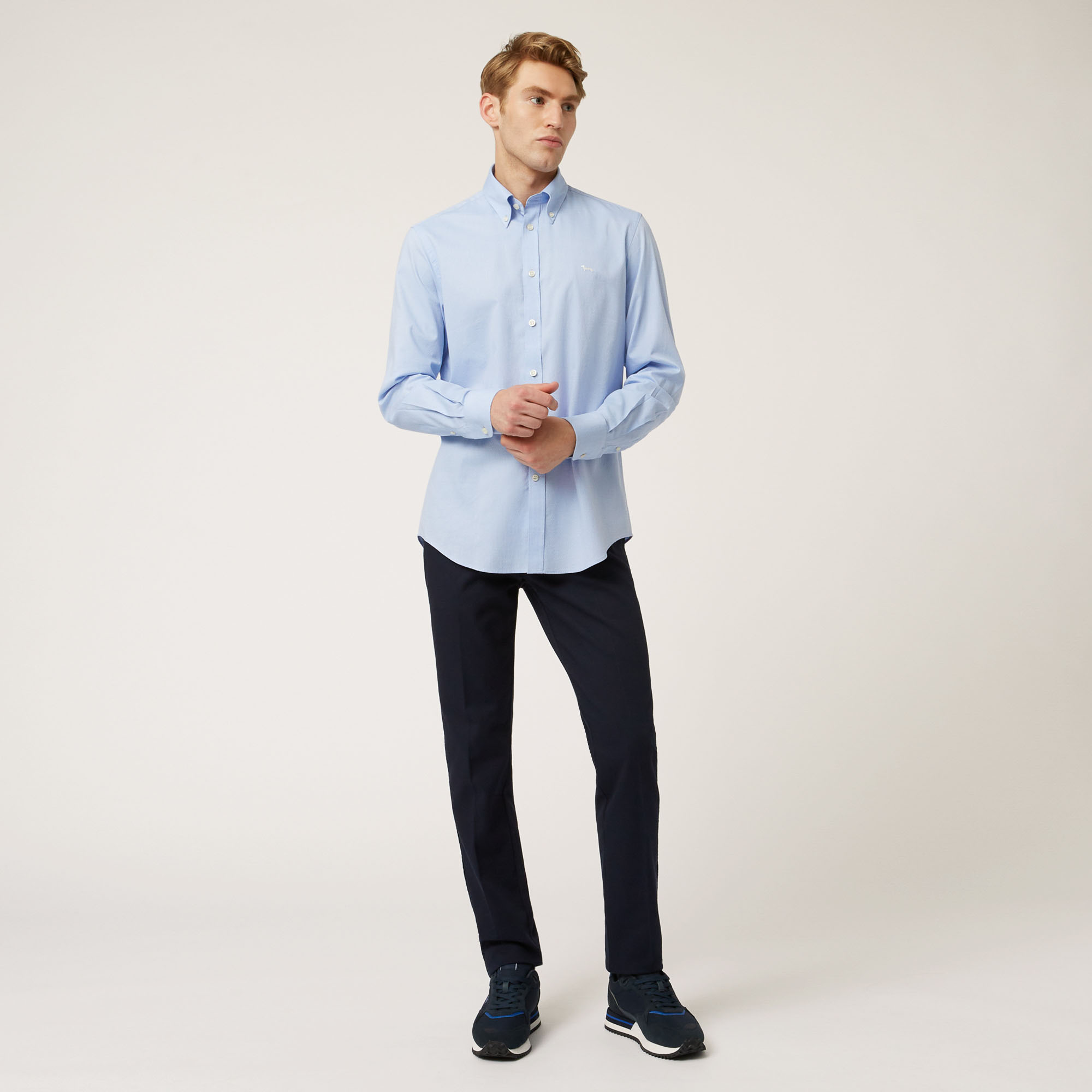 Cotton Shirt With Herringbone Collar Band, Light Blue, large image number 3